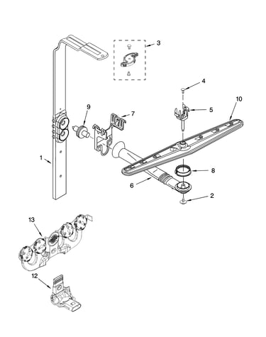 Upper wash and rinse parts