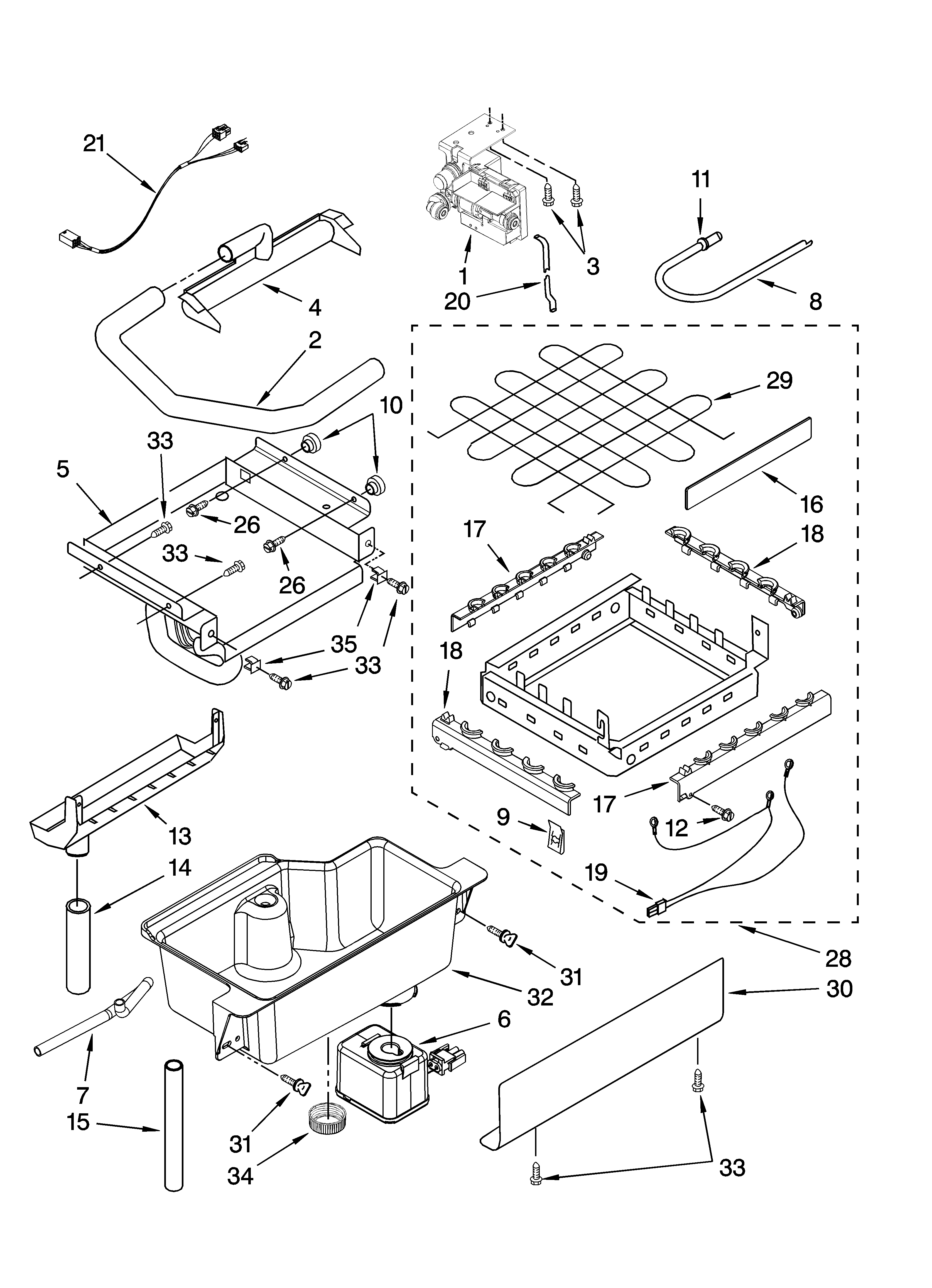 Evaporator, ice cutter grid and water parts
