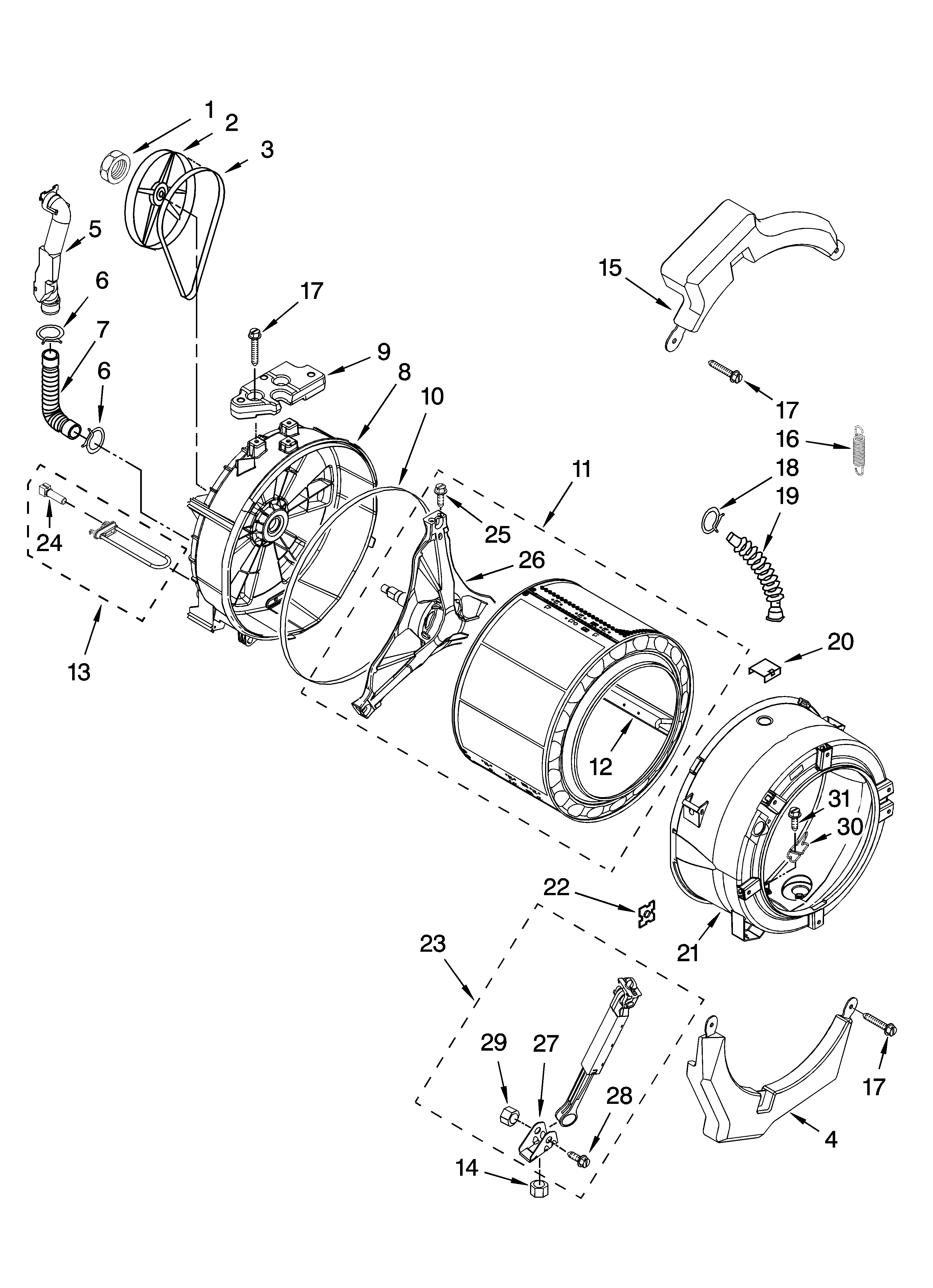 Tub and basket parts, optional parts (not included)