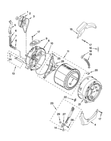 Tub and basket parts, optional parts (not included)