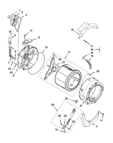 Tub and basket parts, optional parts (not included)