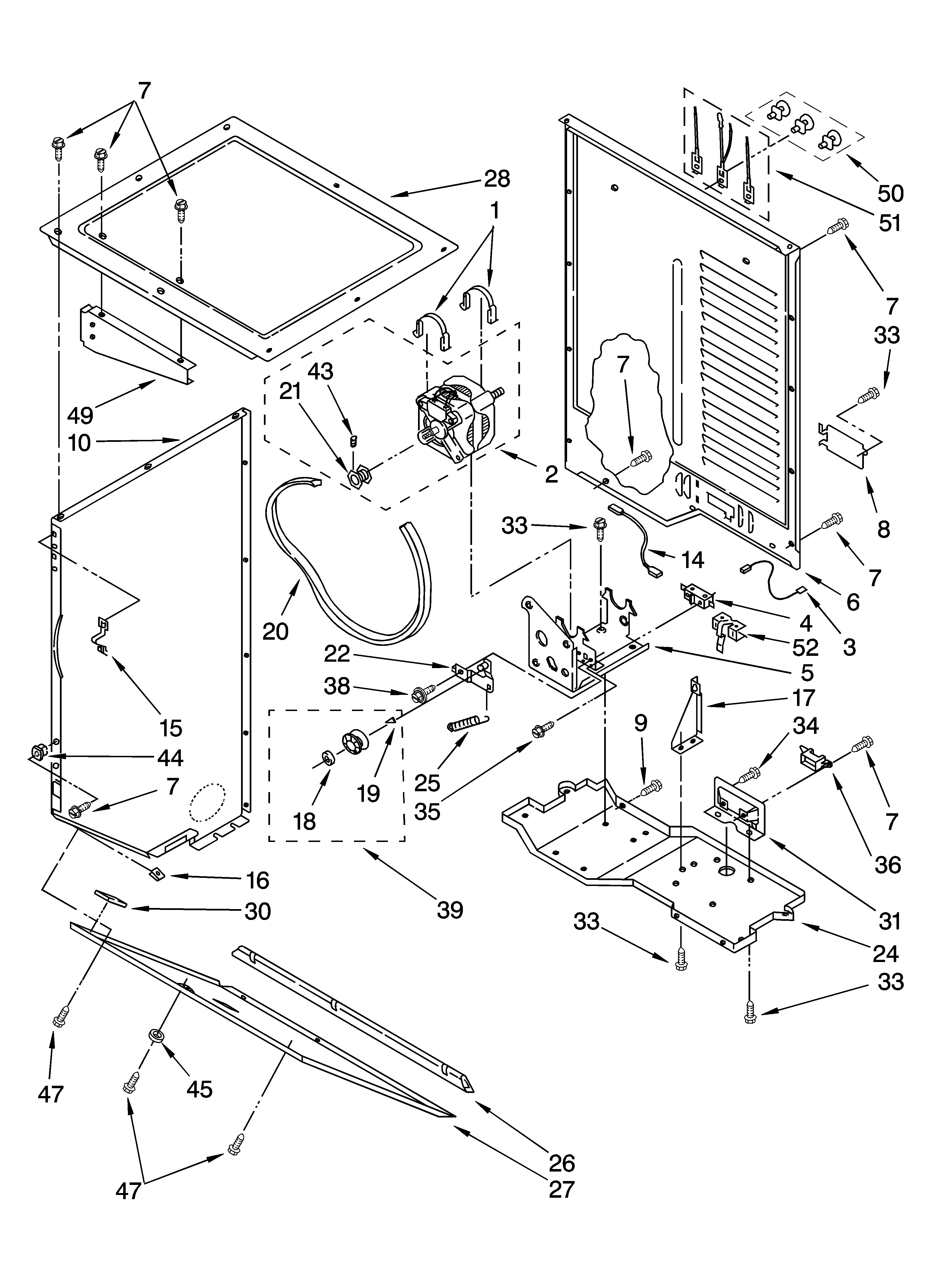 Dryer cabinet and motor parts