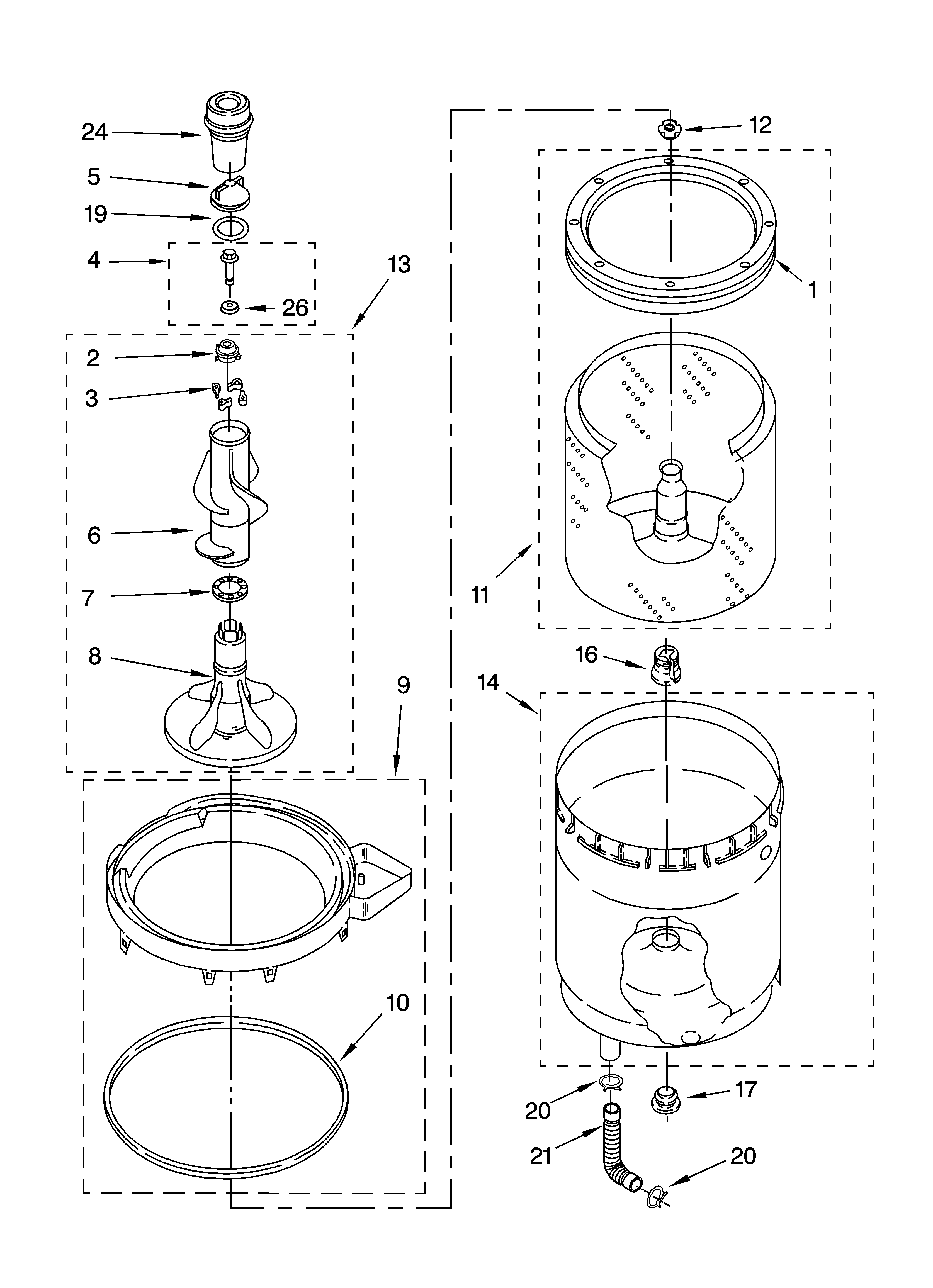 Agitator, basket and tub parts