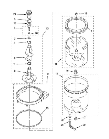 Agitator, basket and tub parts