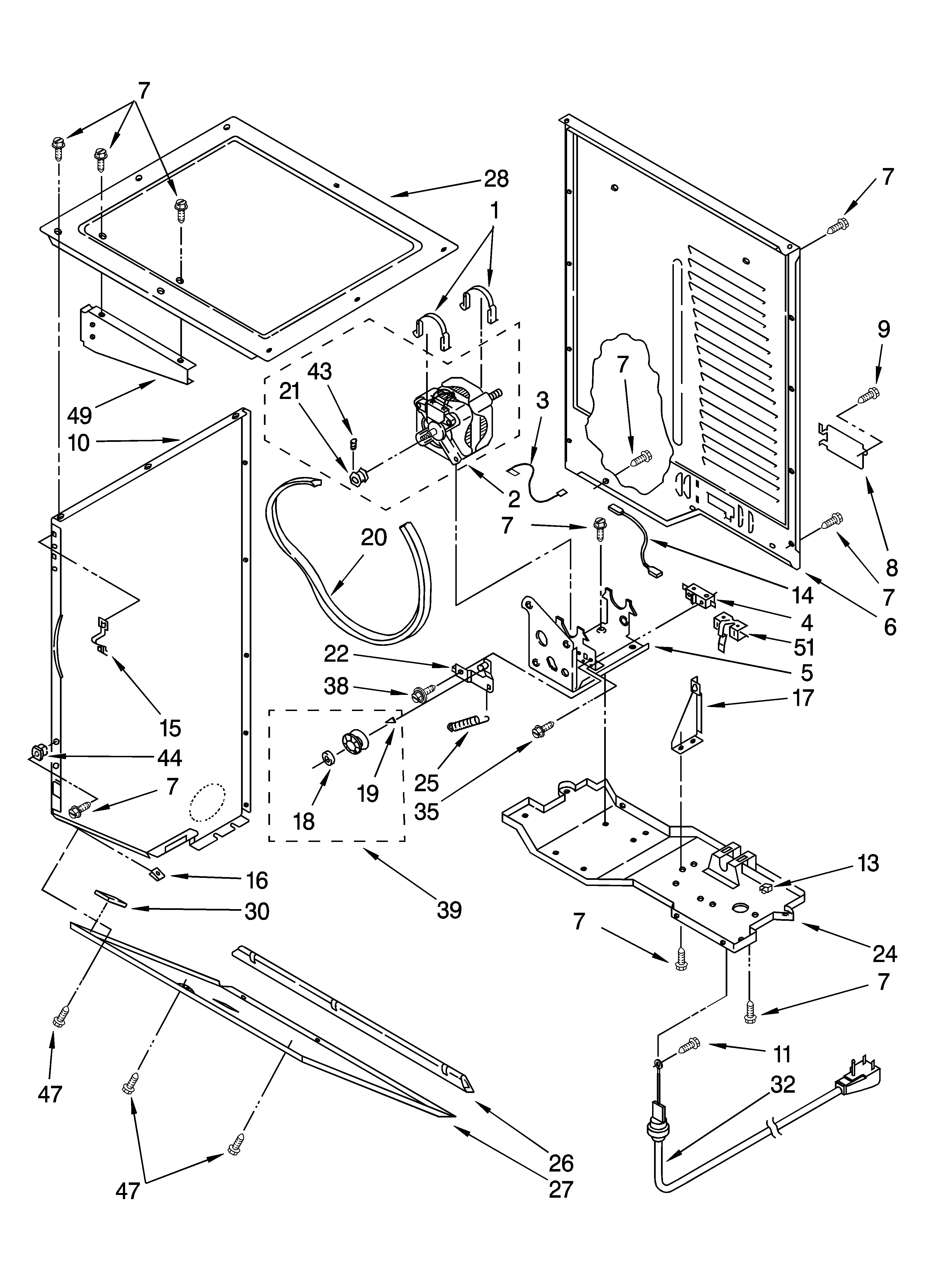 Dryer cabinet and motor parts