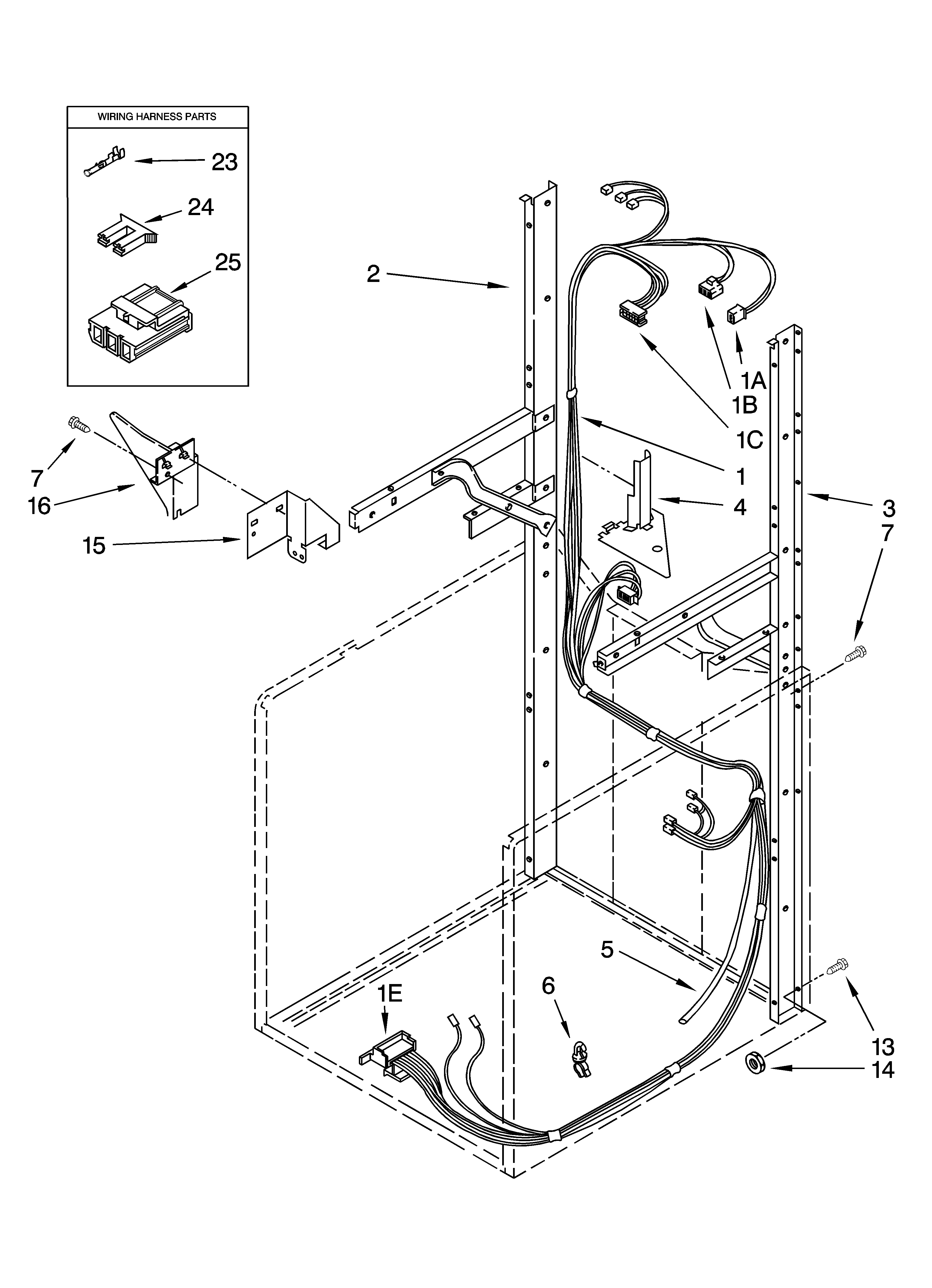 Dryer support and washer harness parts
