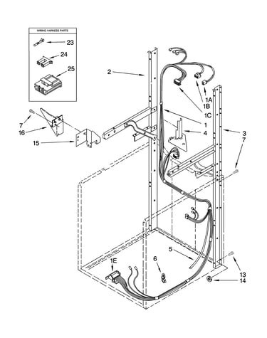 Dryer support and washer harness parts