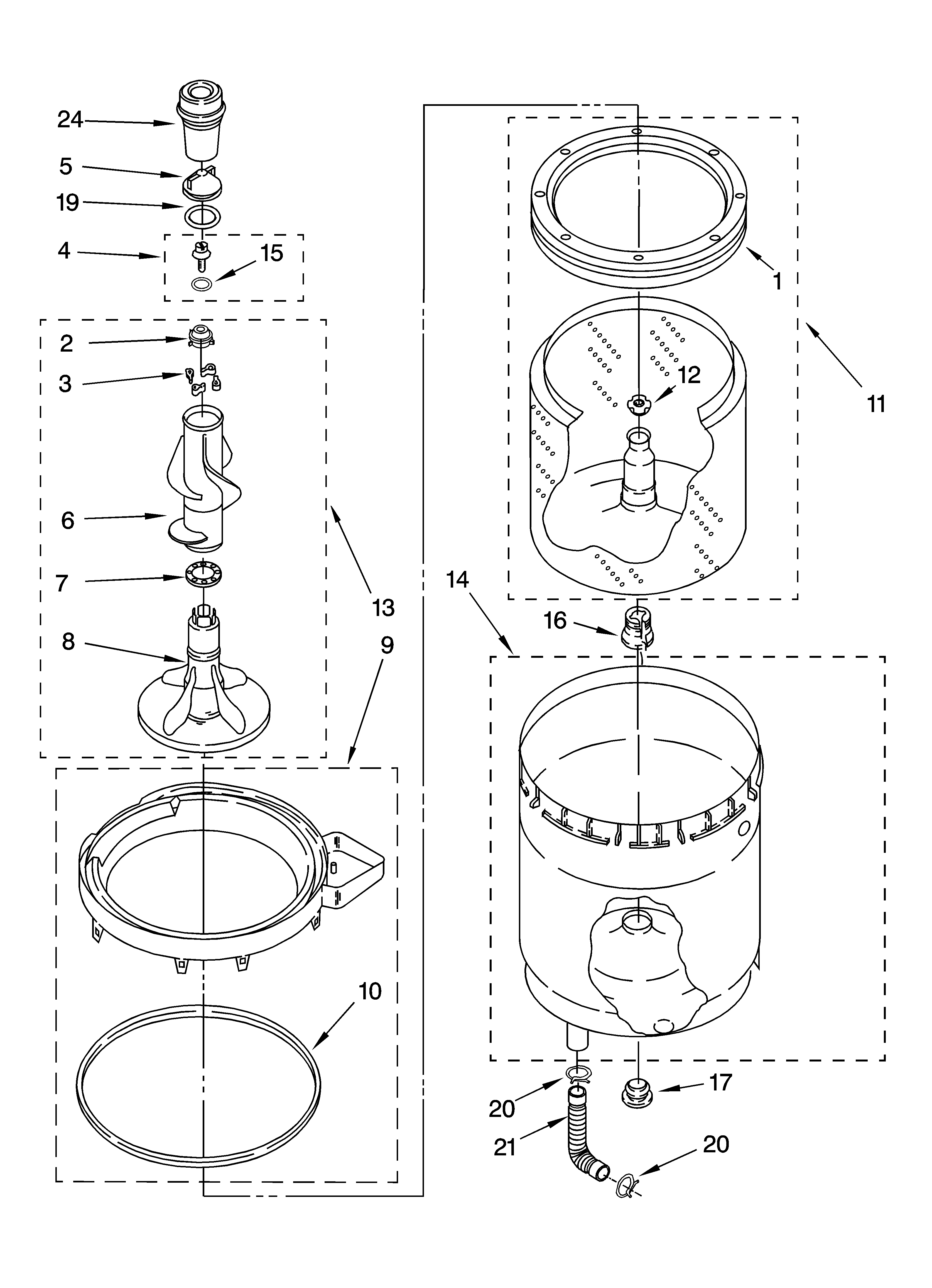 Agitator, basket and tub parts