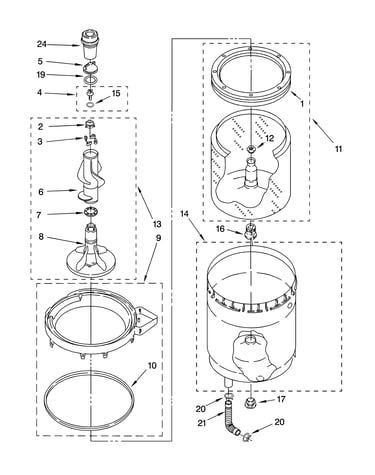 Agitator, basket and tub parts
