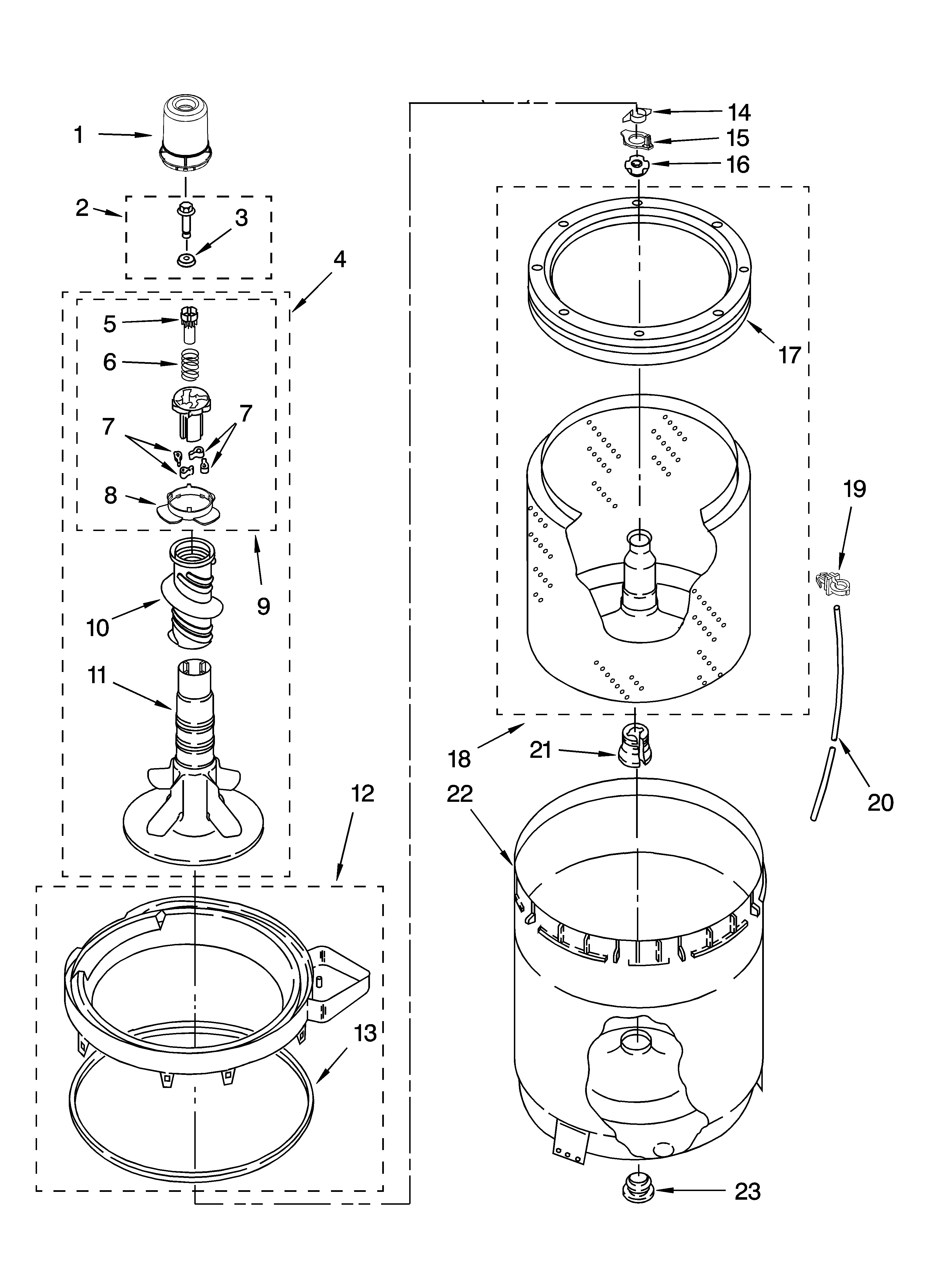Agitator, basket and tub parts