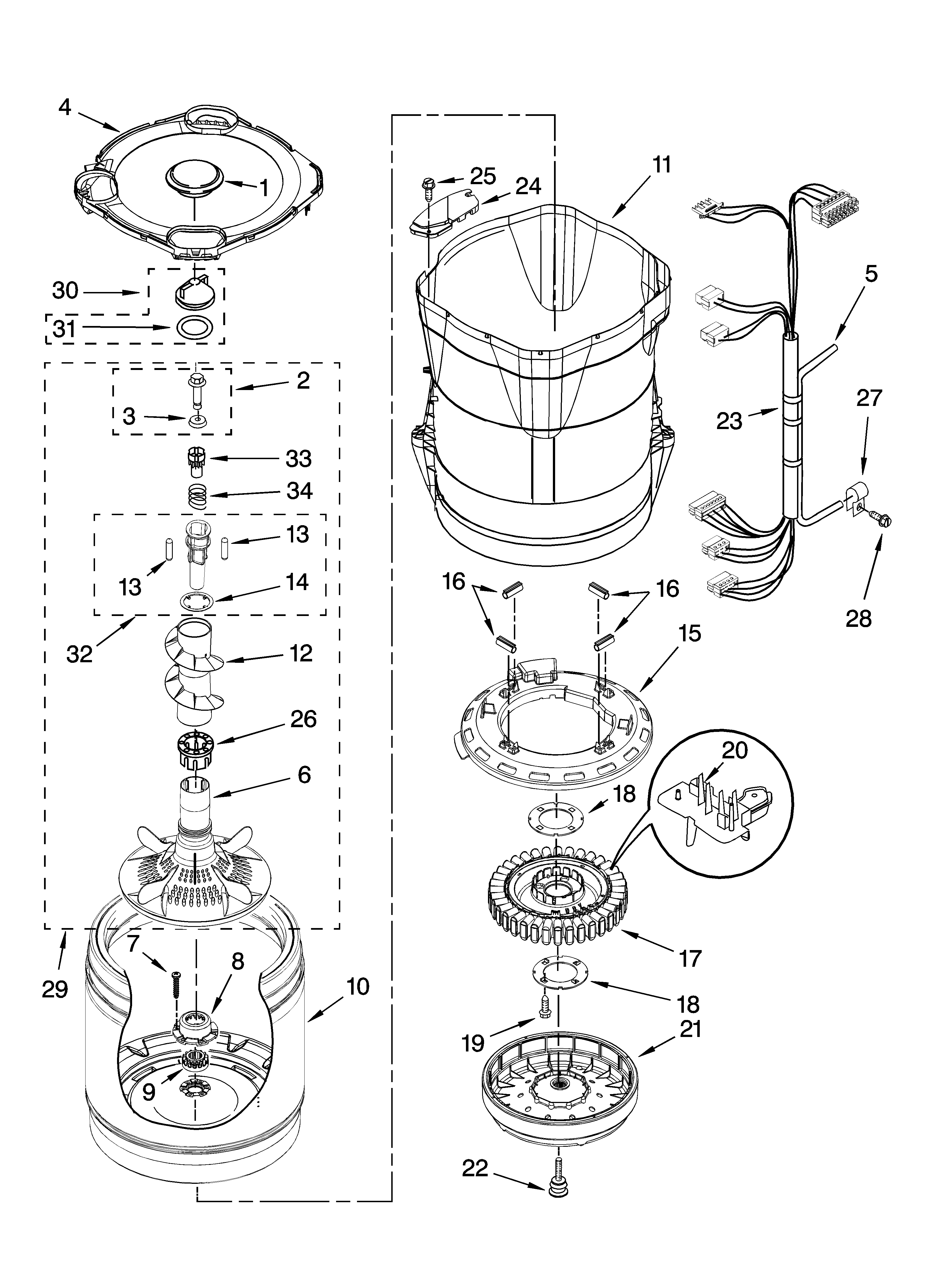 Motor, basket and tub parts