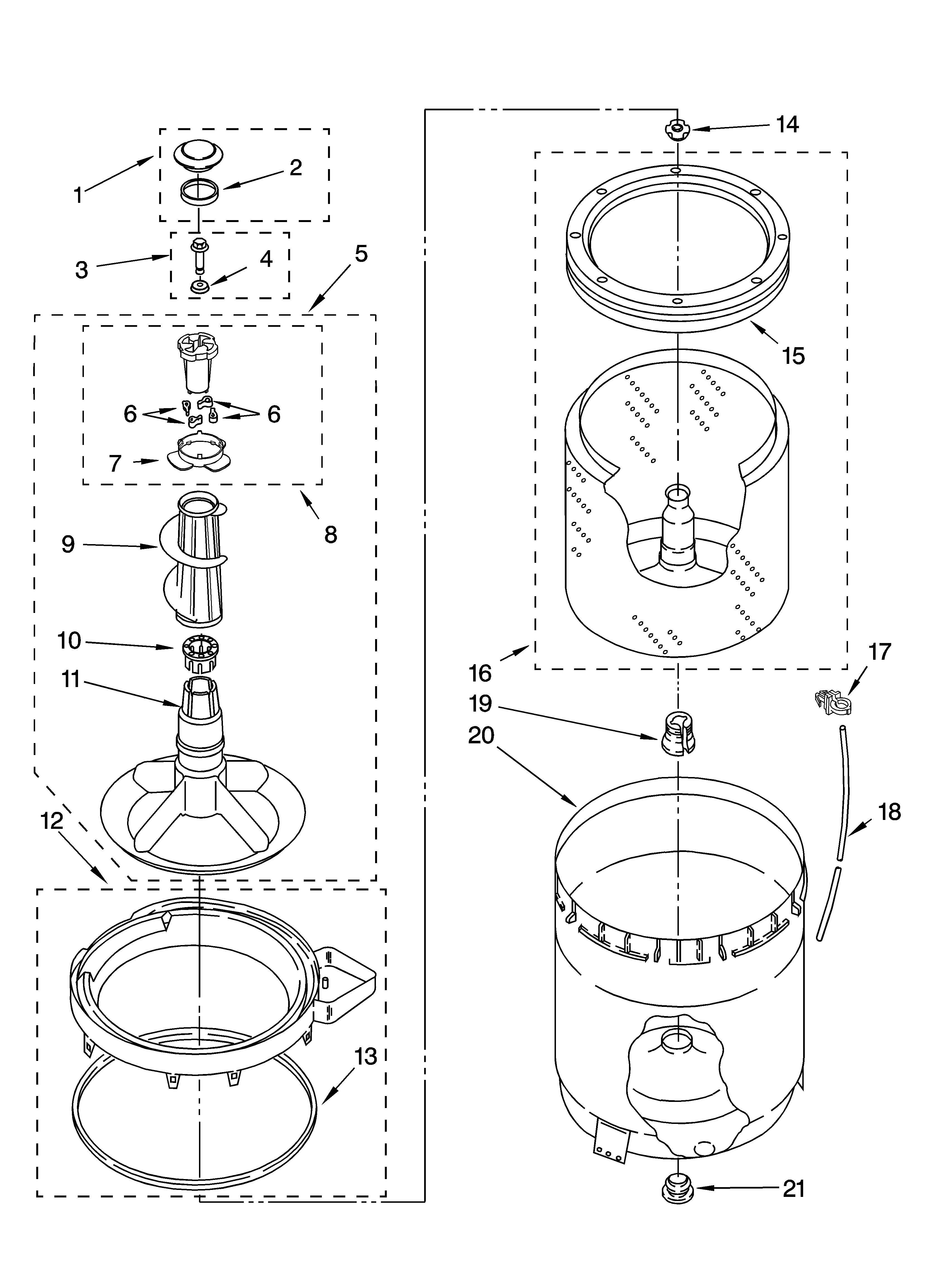 Agitator, basket and tub parts