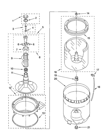 Agitator, basket and tub parts