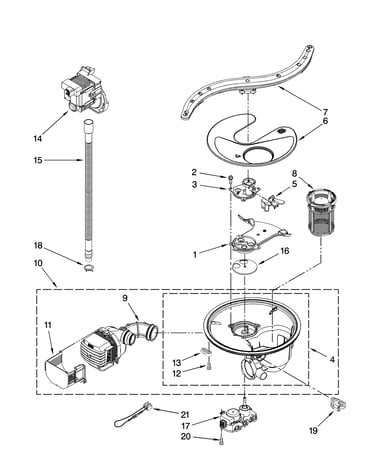 Pump, washarm and motor parts