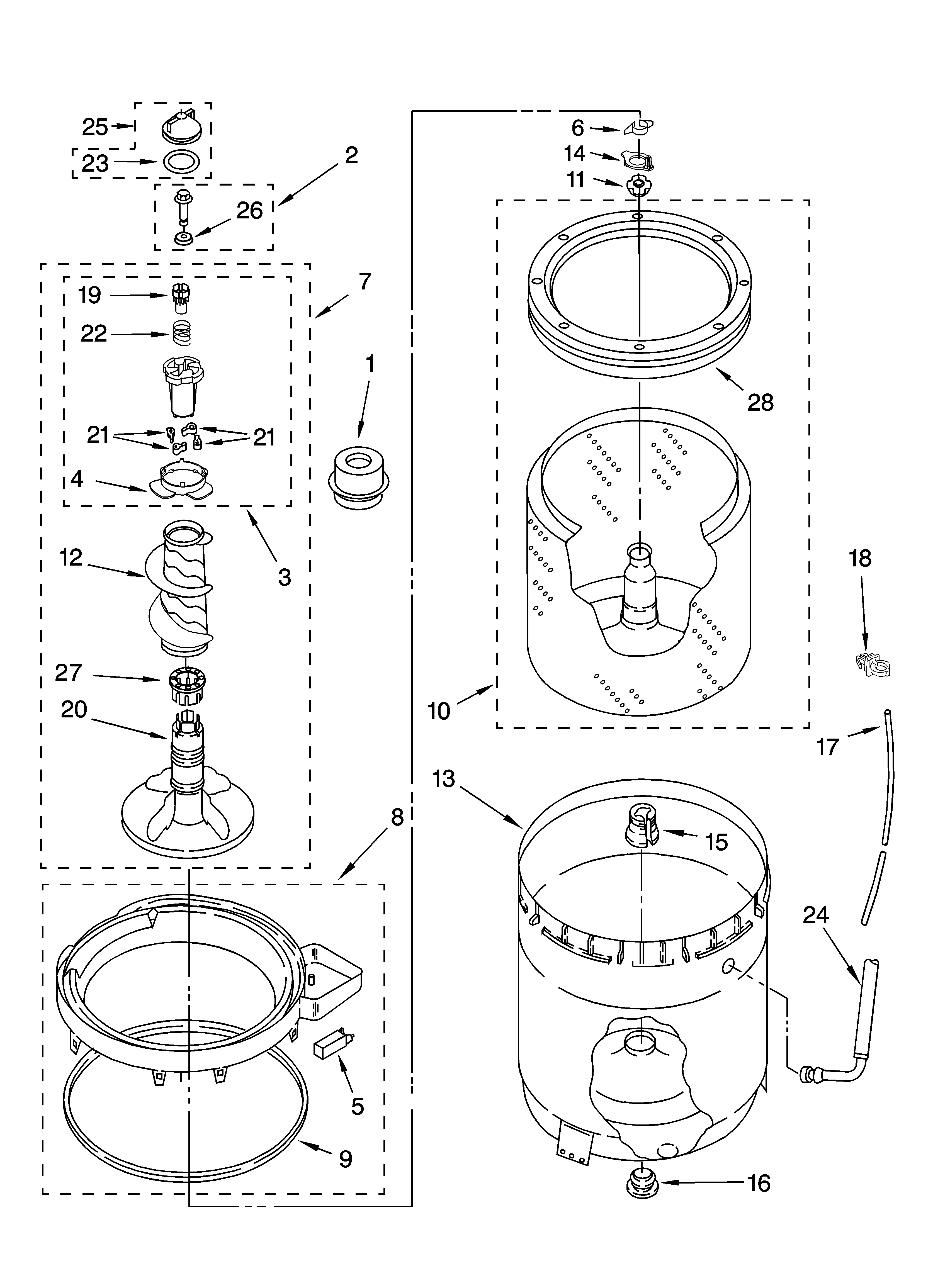 Agitator, basket and tub parts