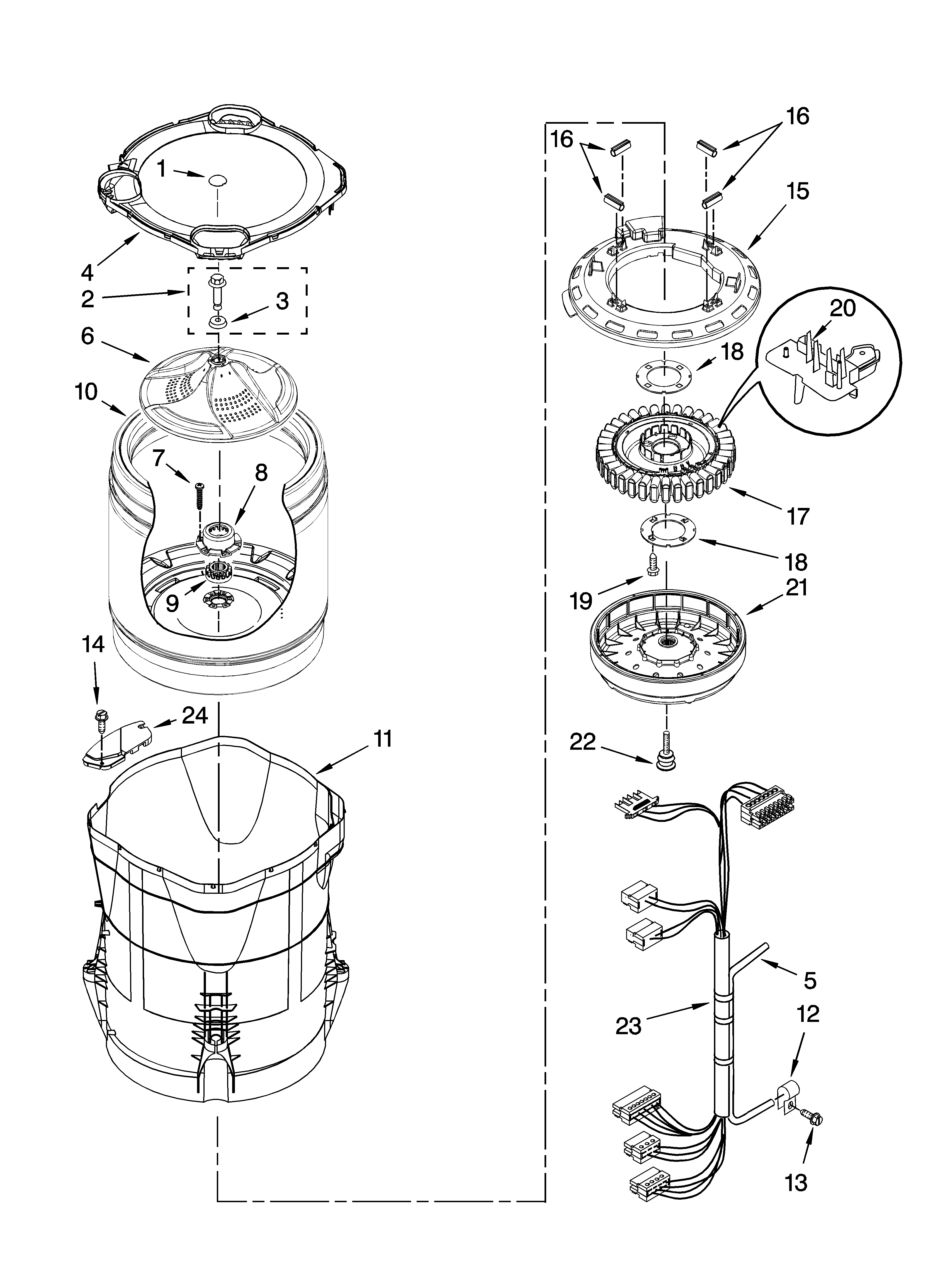 Motor, basket and tub parts