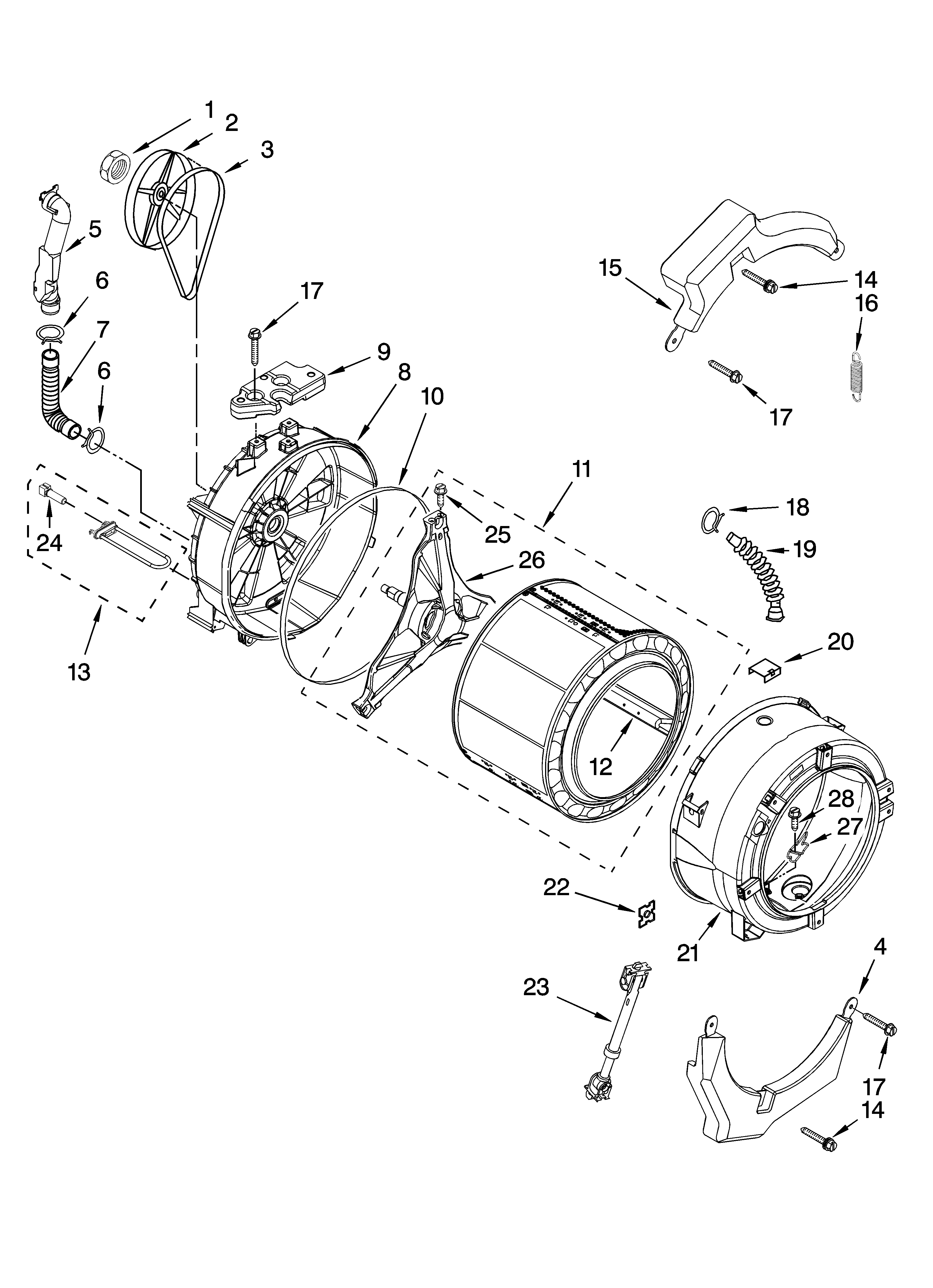 Tub and basket parts, optional parts (not included)