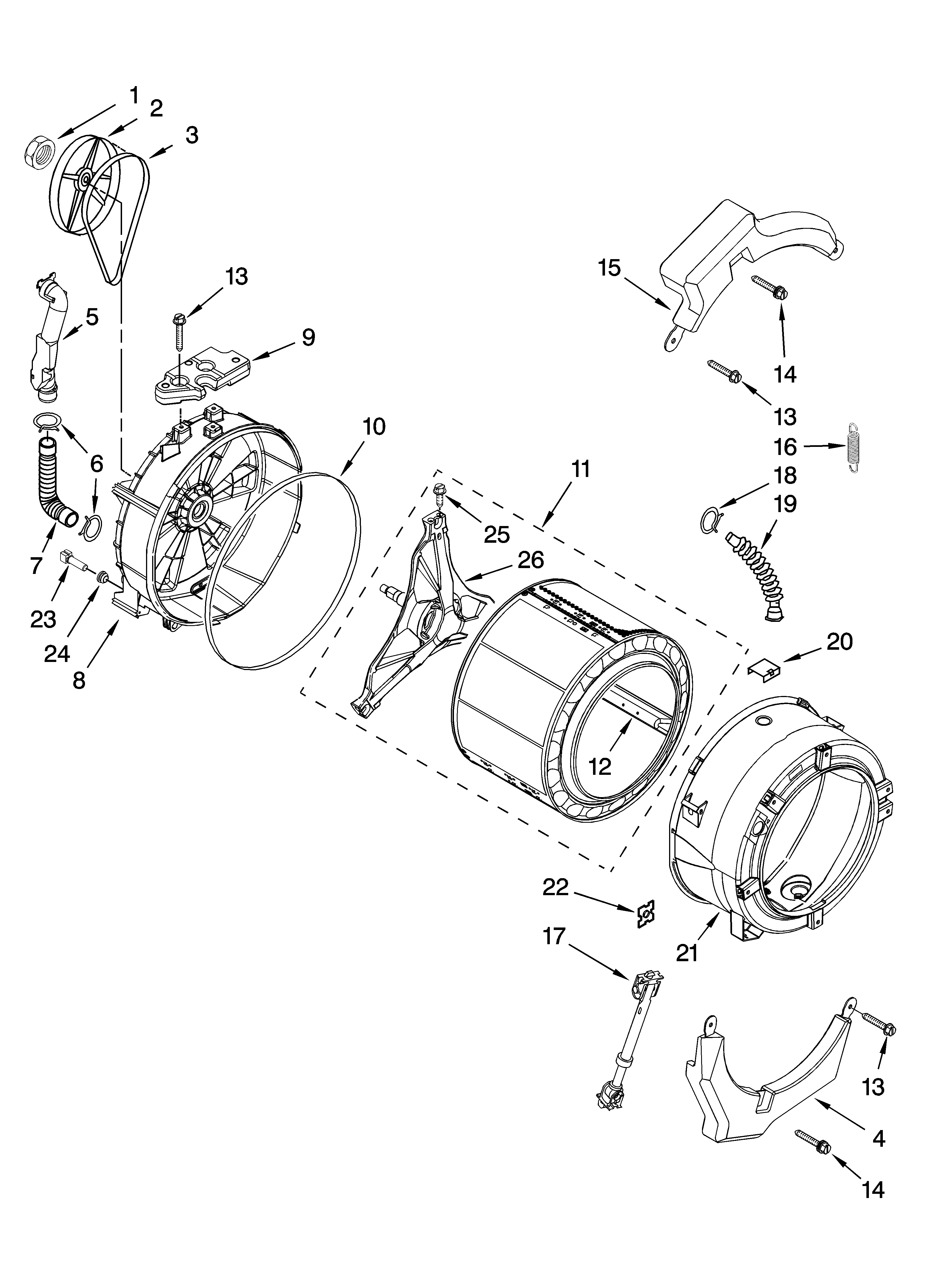 Tub and basket parts, optional parts (not included)