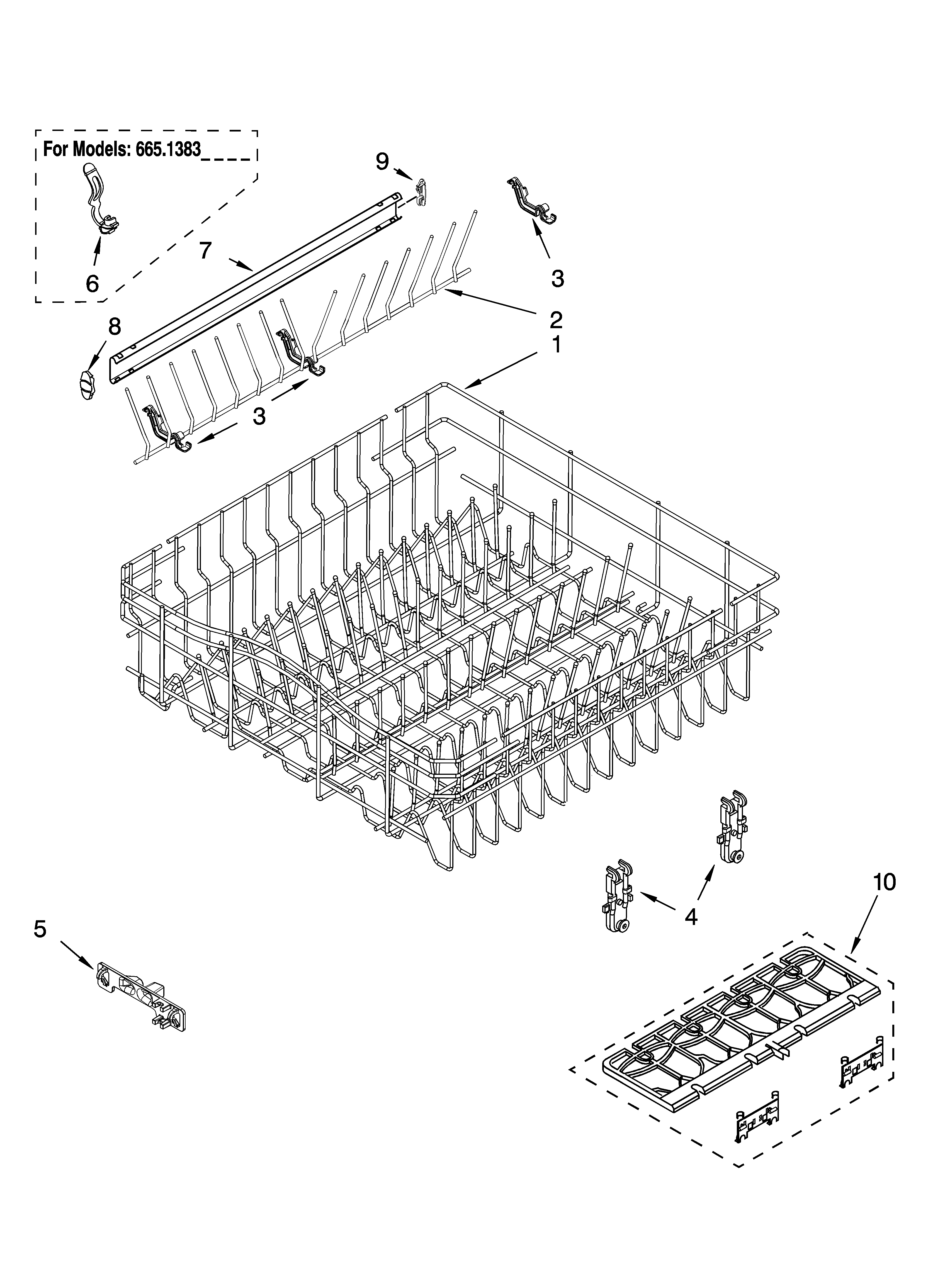 Upper rack and track parts