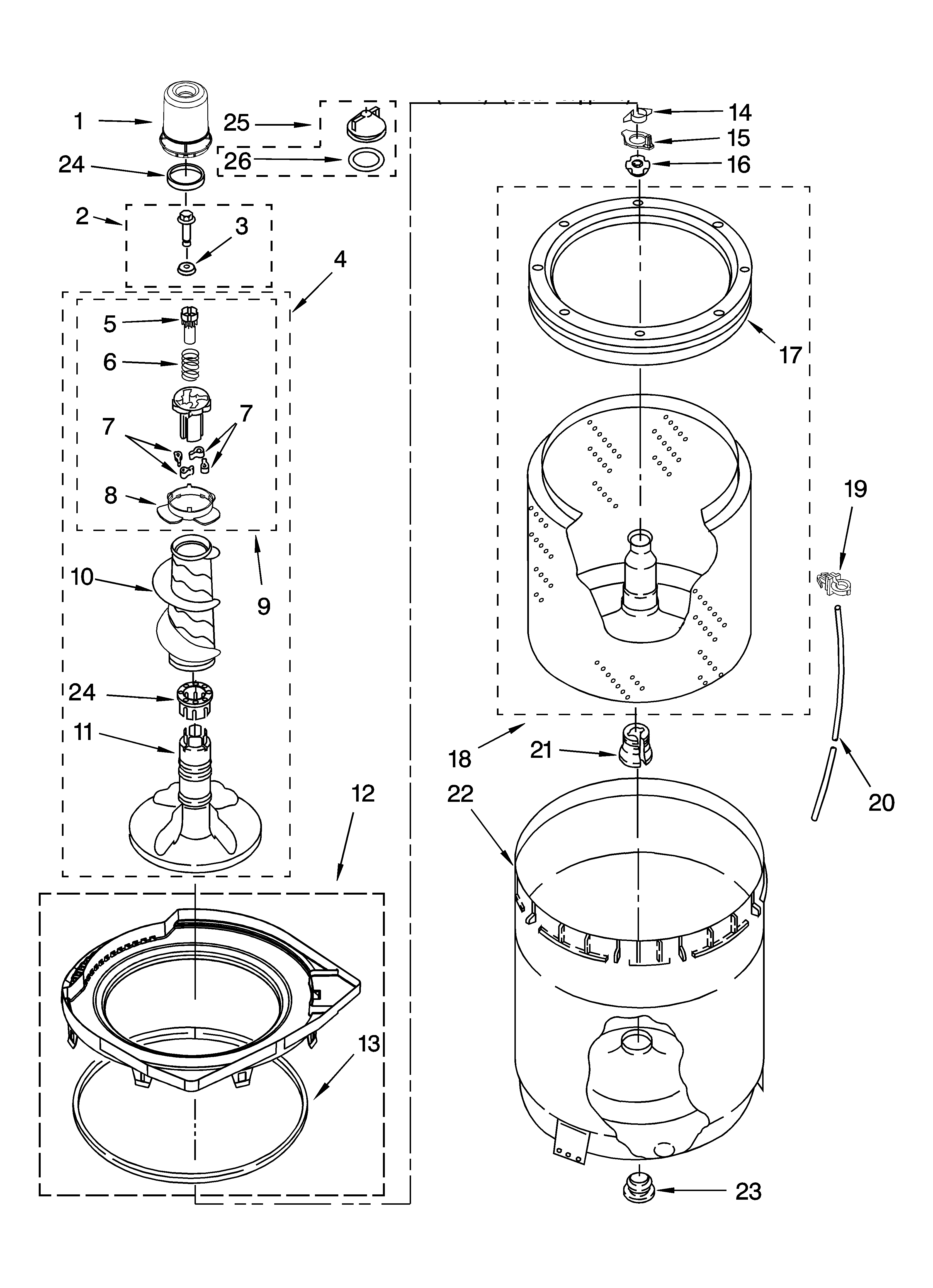 Agitator, basket and tub parts