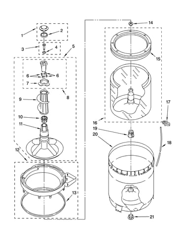 Agitator, basket and tub parts