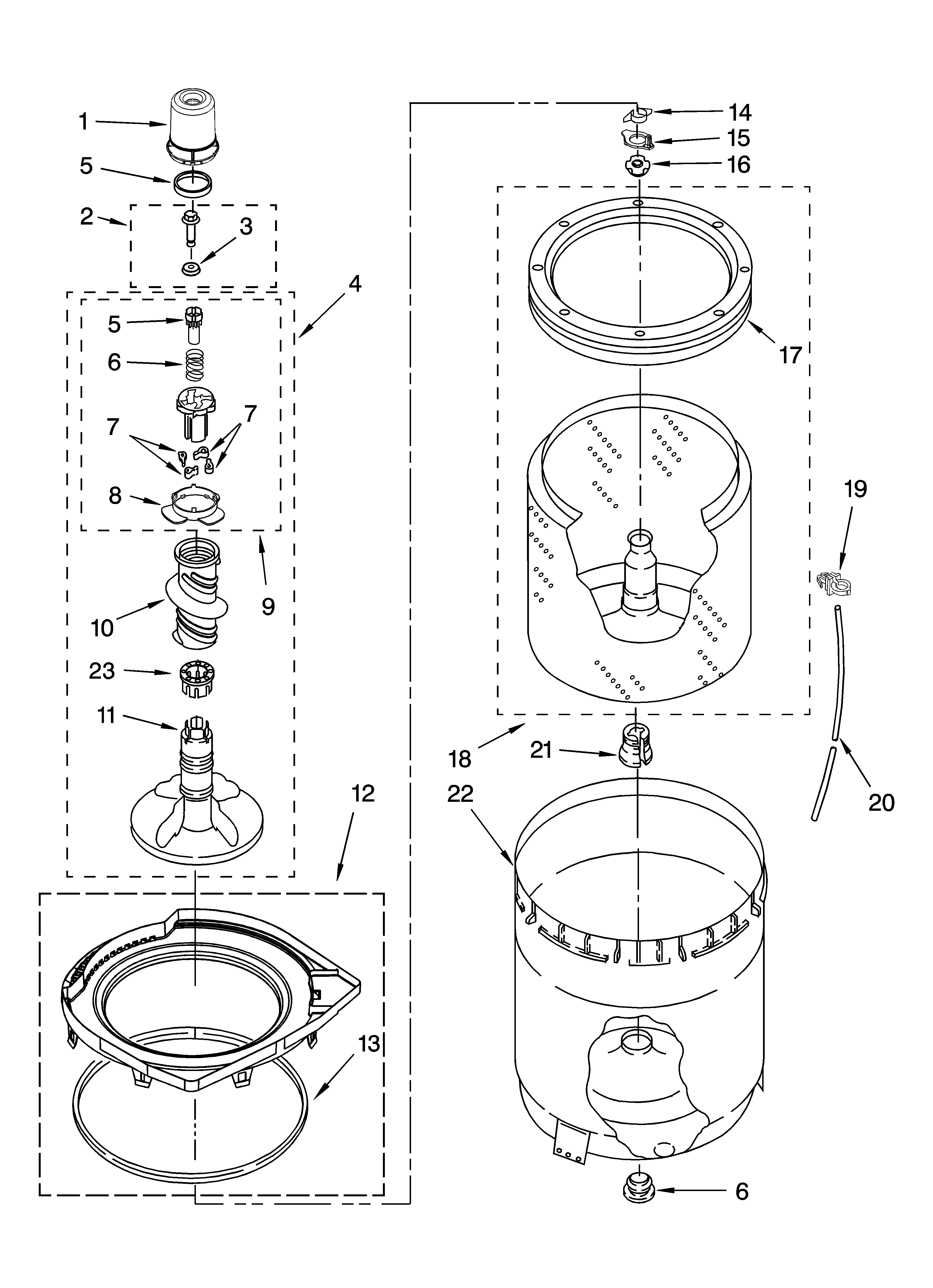 Agitator, basket and tub parts