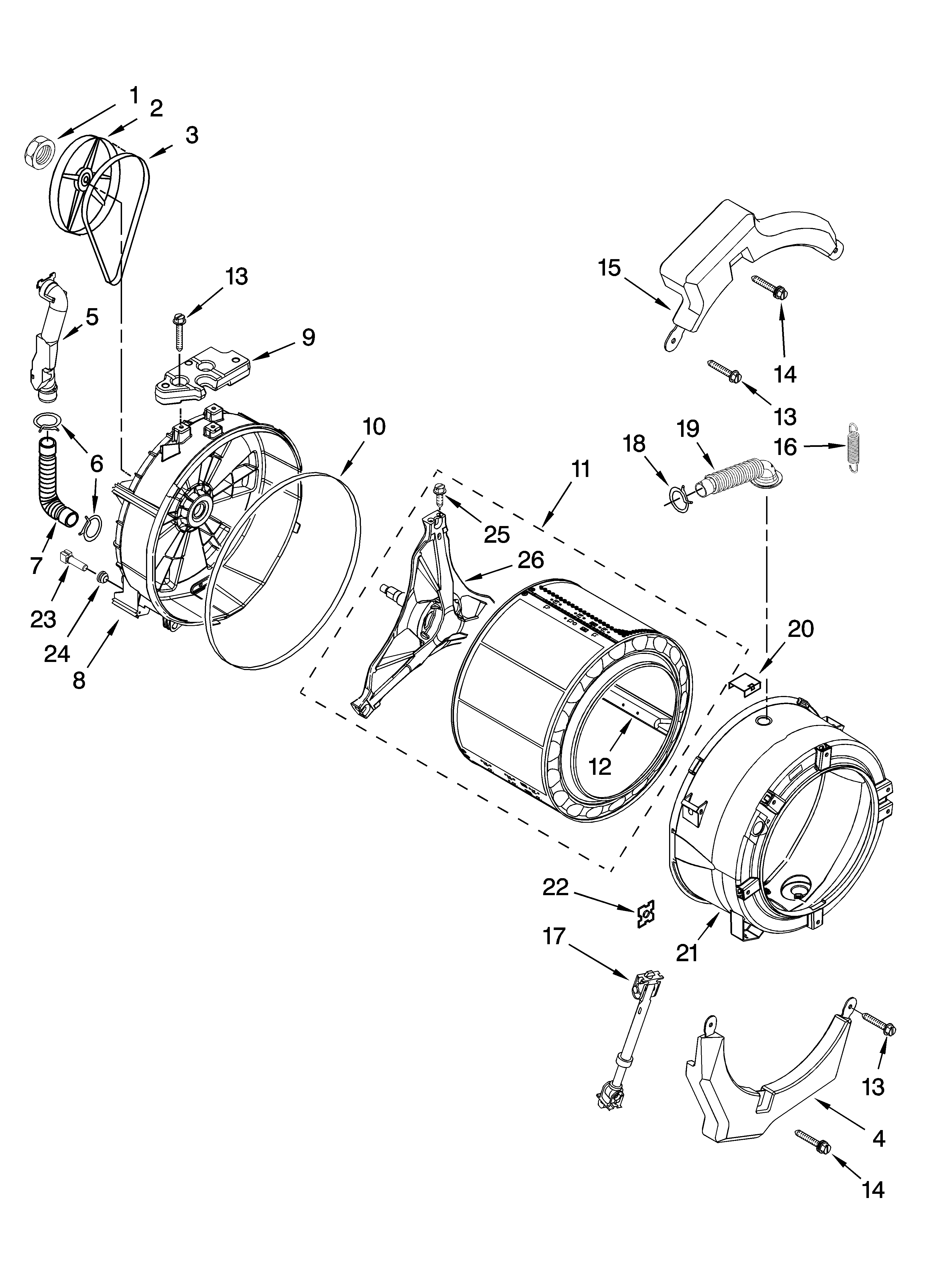 Tub and basket parts, optional parts (not included)