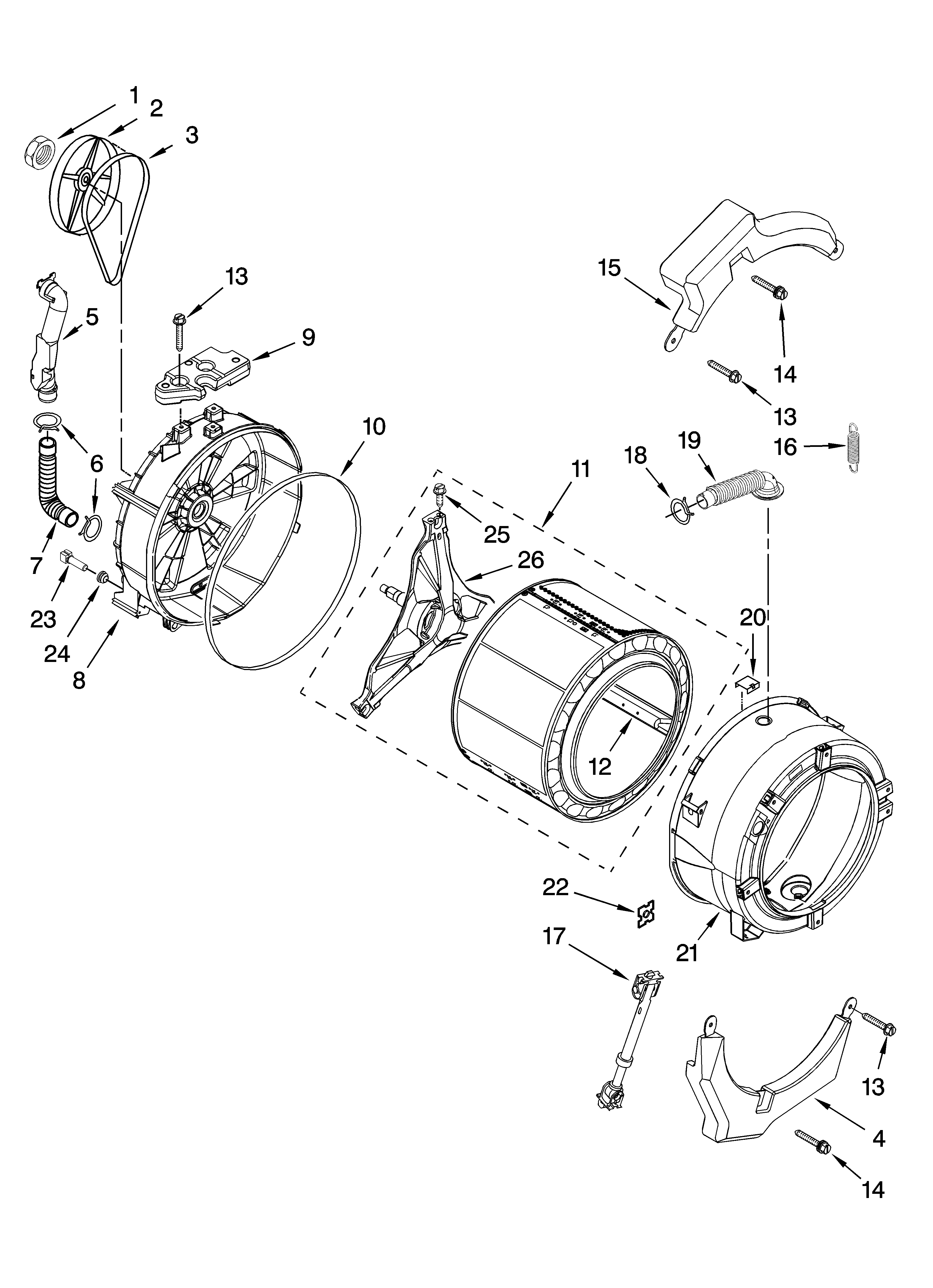 Tub and basket parts, optional parts (not included)