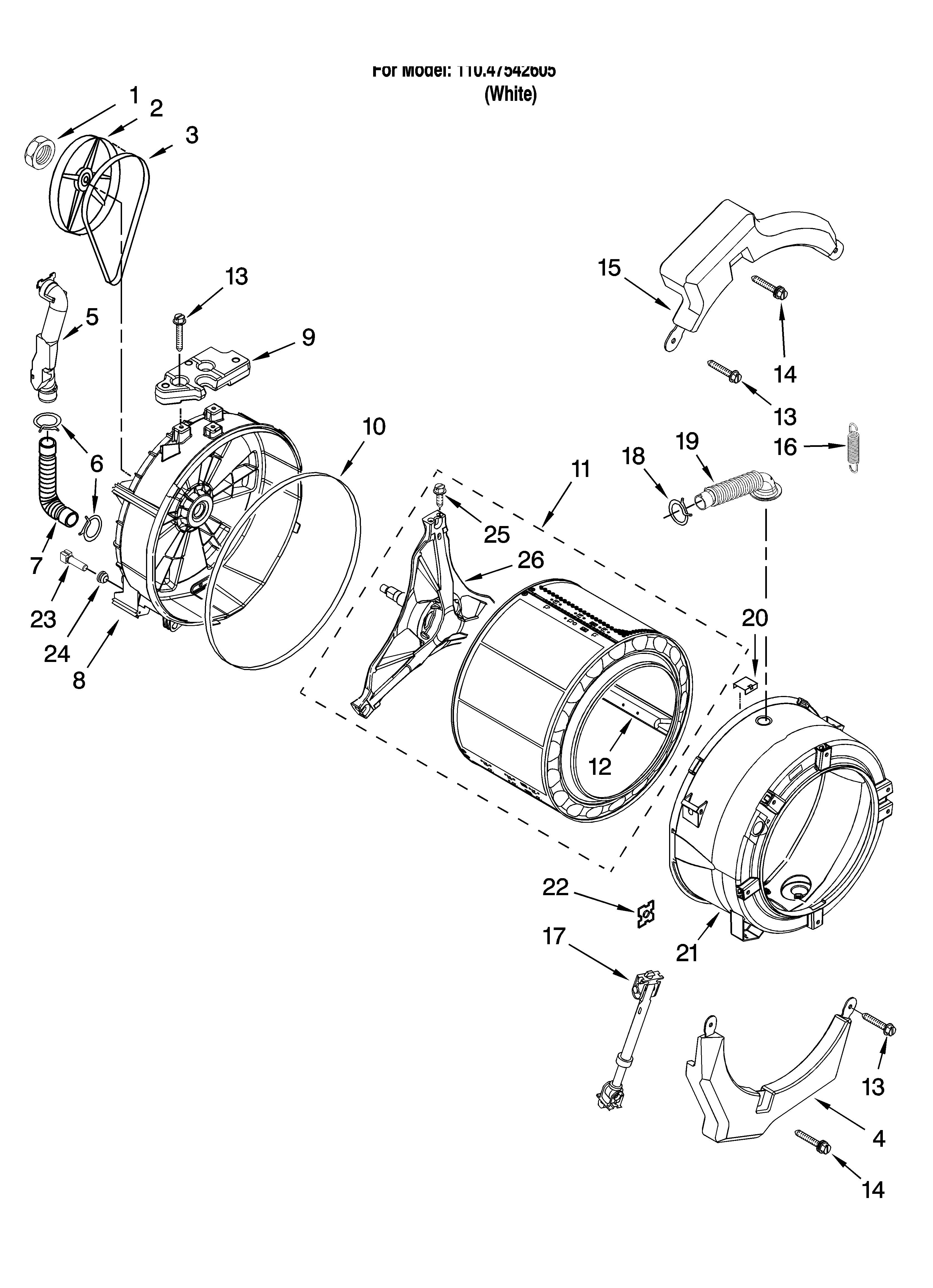 Tub and basket parts, optional parts (not included)