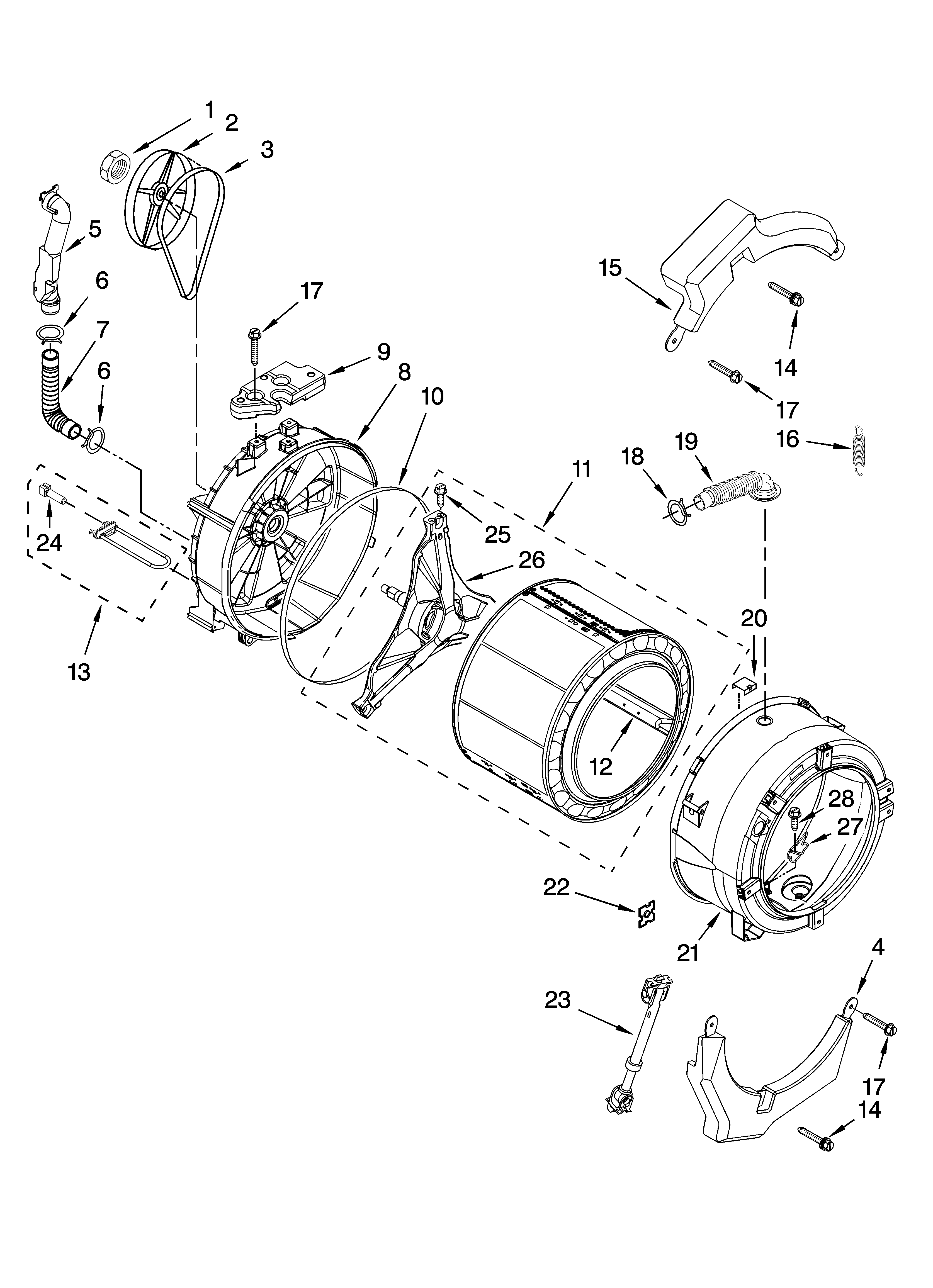 Tub and basket parts, optional parts (not included)