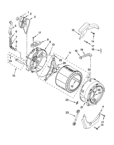Tub and basket parts, optional parts (not included)