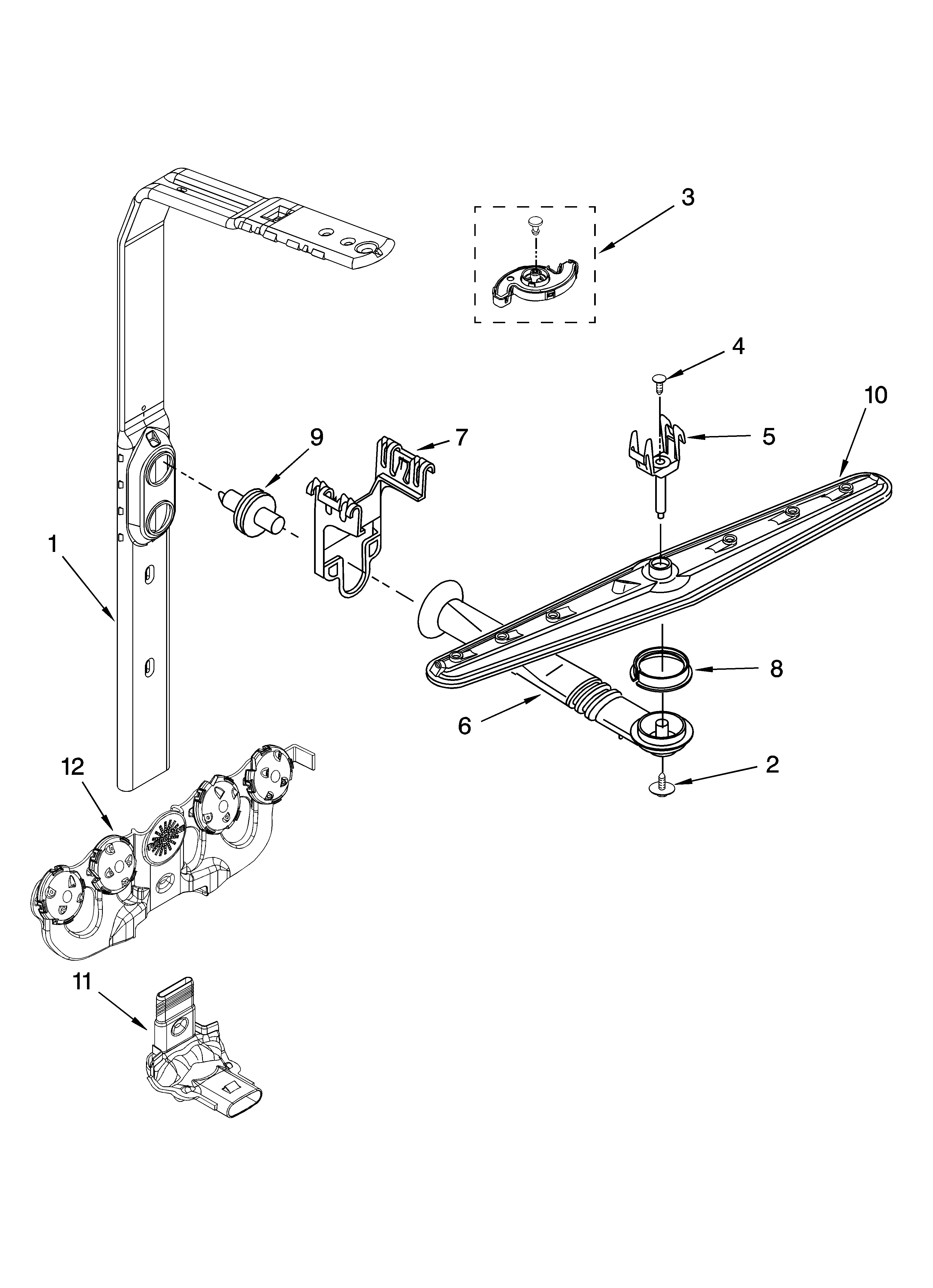 Upper wash and rinse parts