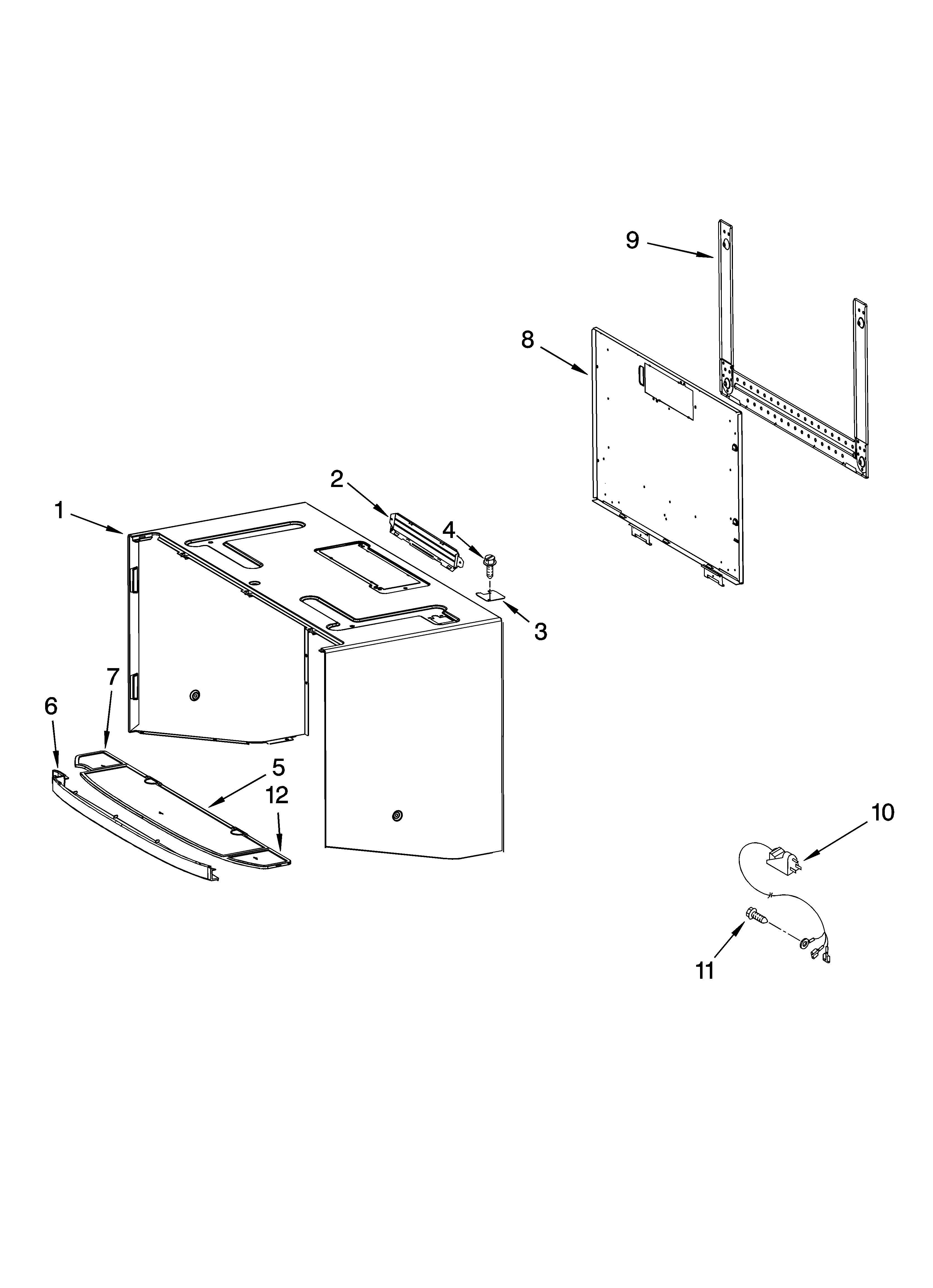Cabinet and installation parts