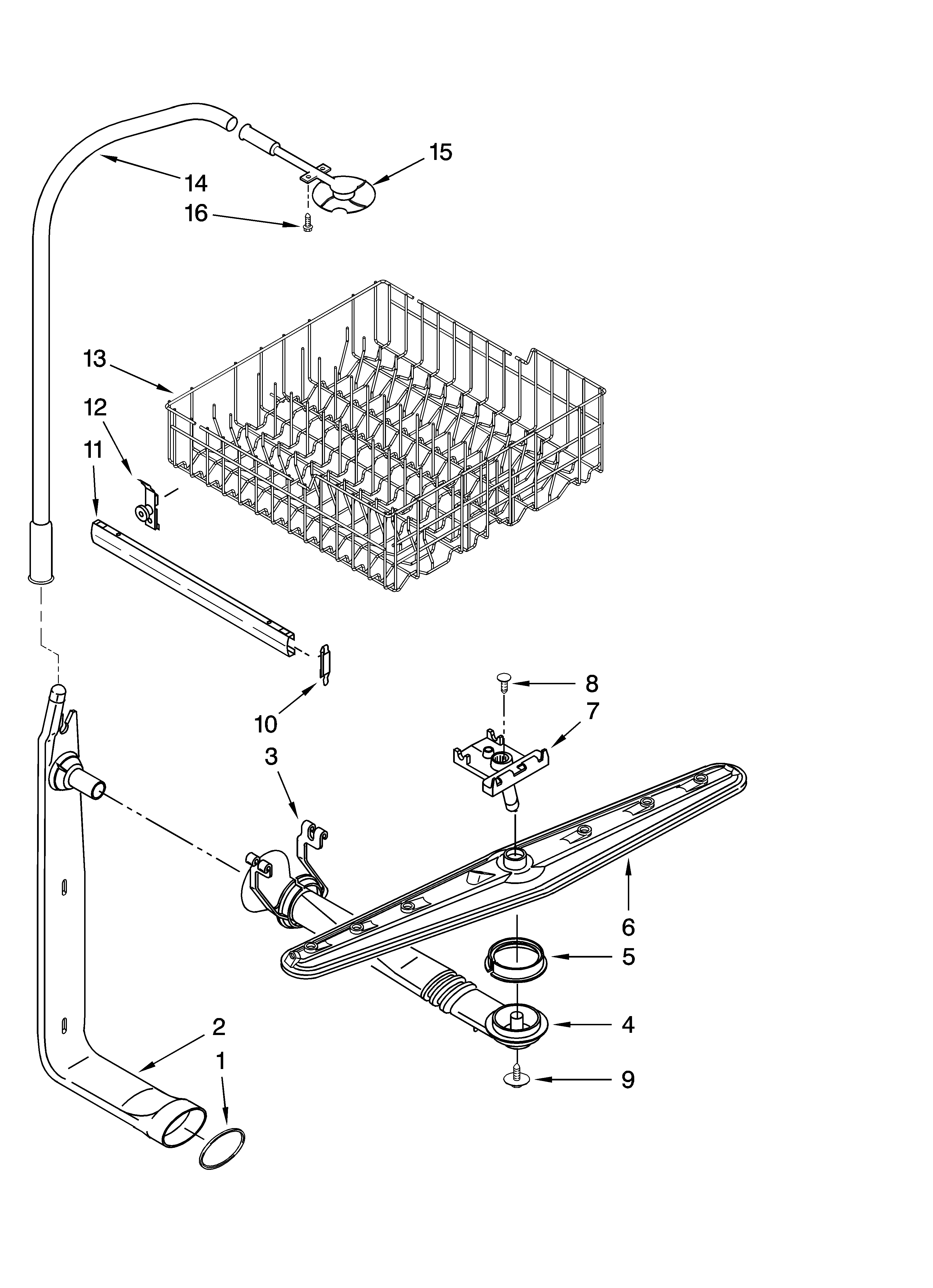 Upper dishrack and water feed parts