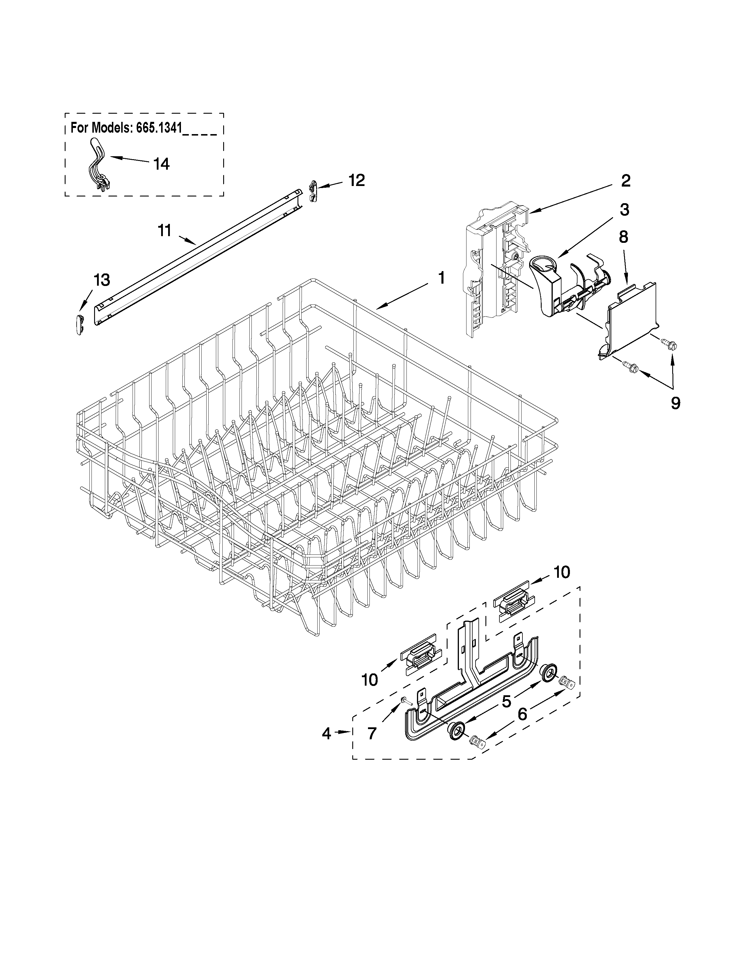 Upper rack and track parts