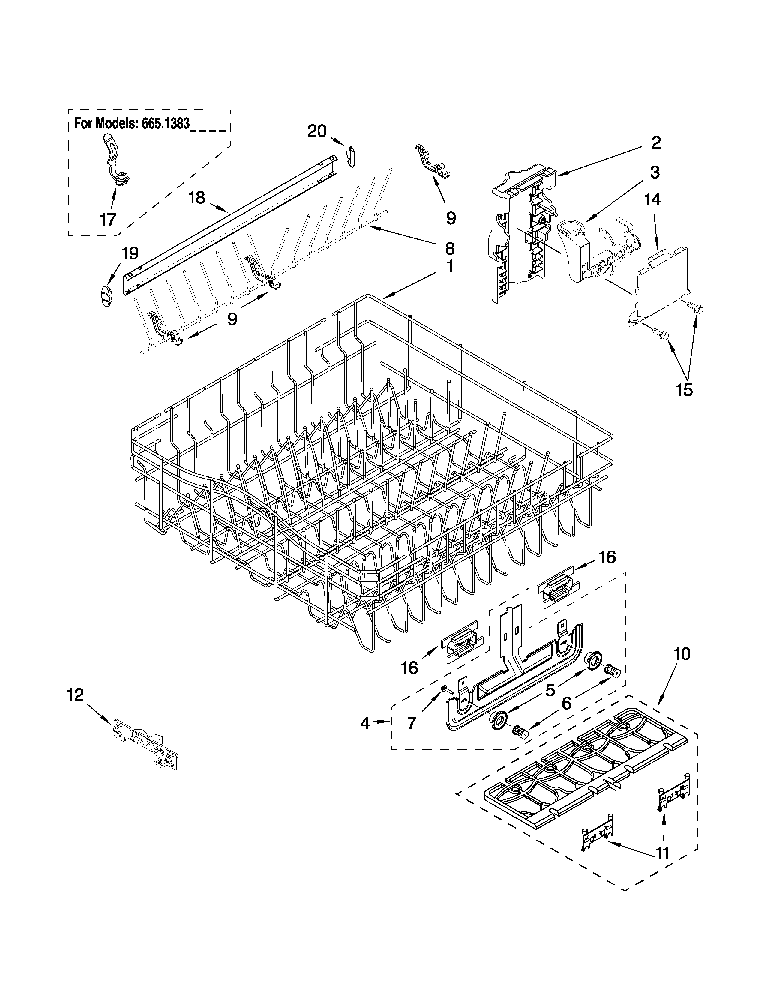 Upper rack and track parts