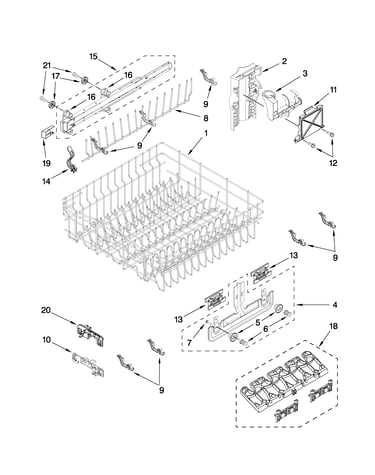 Upper rack and track parts