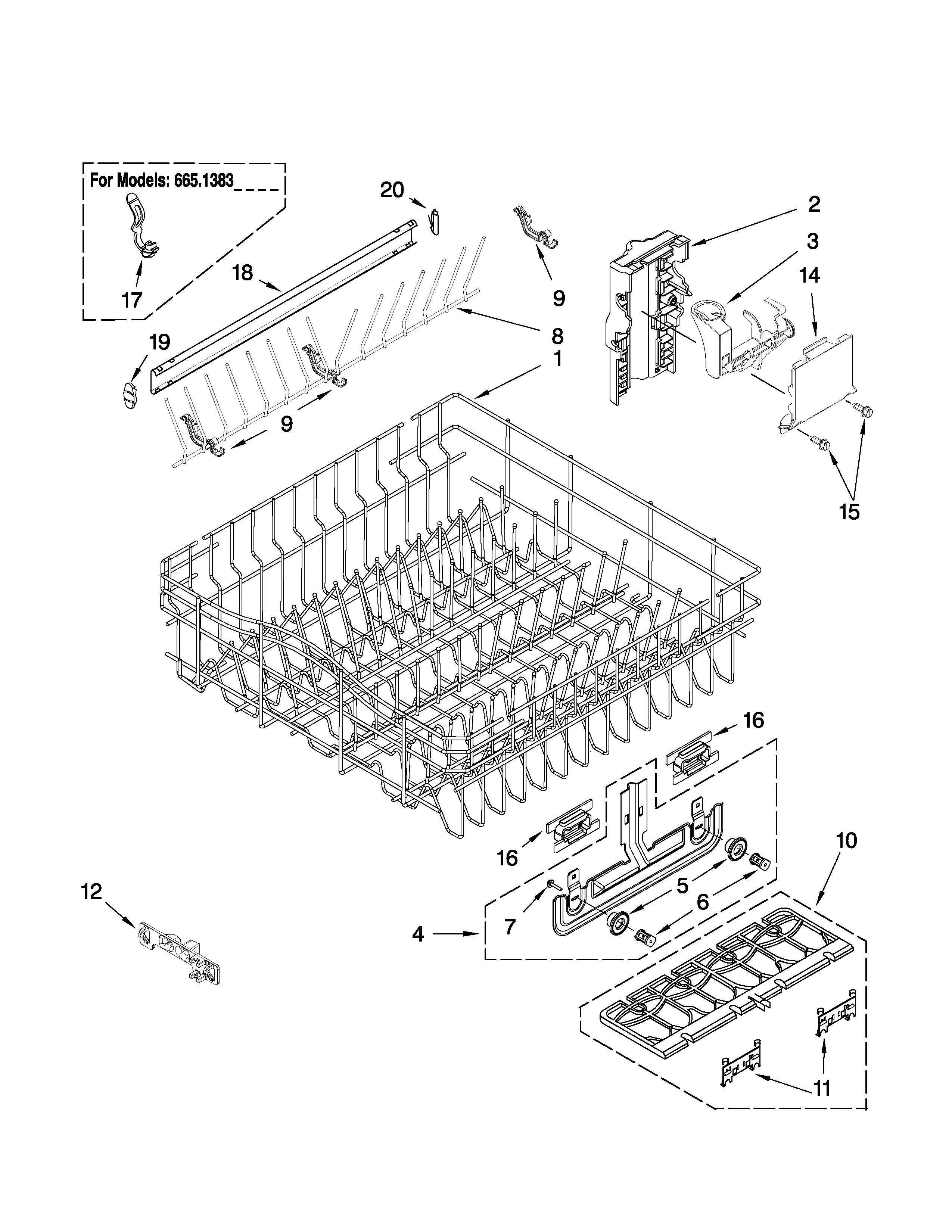 Upper rack and track parts