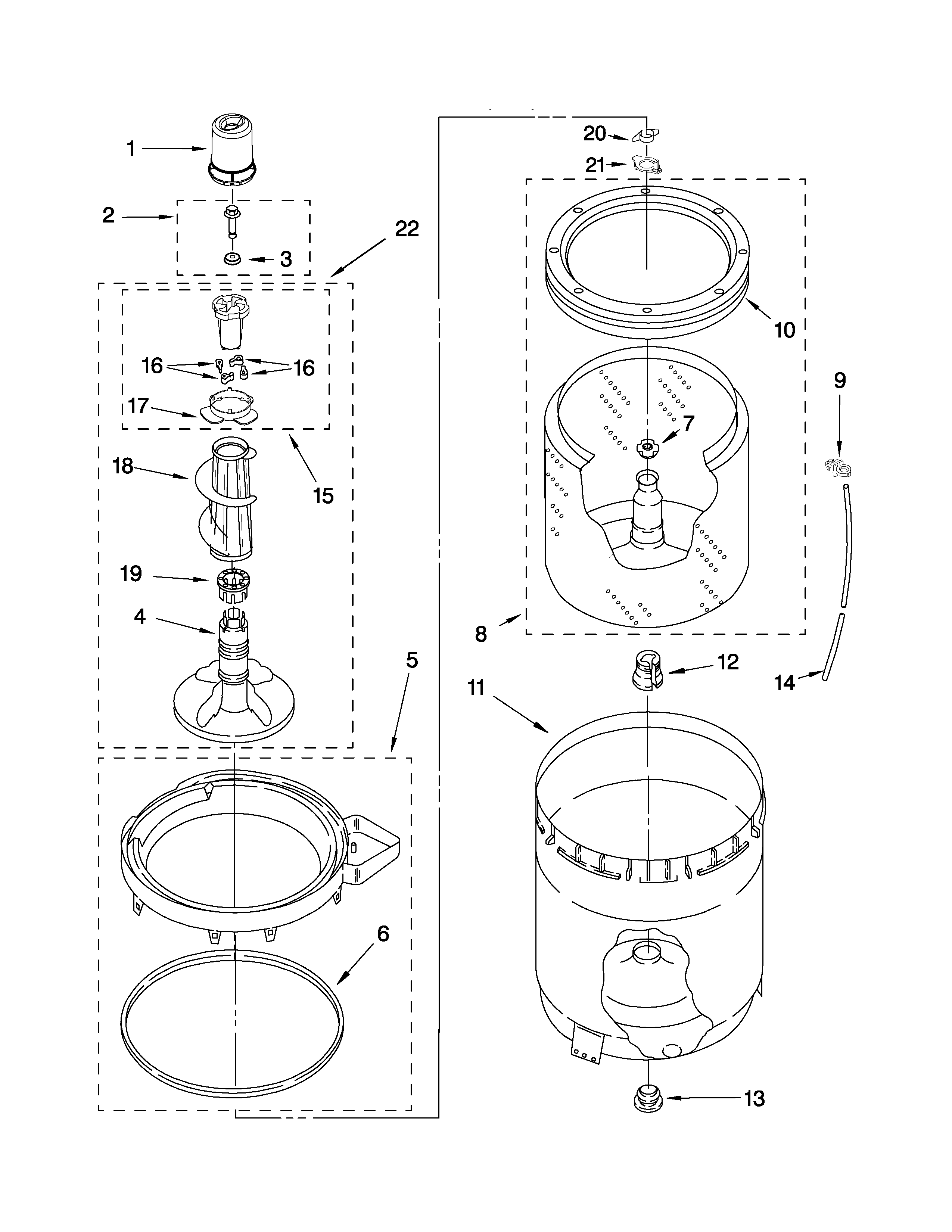 Agitator, basket and tub parts