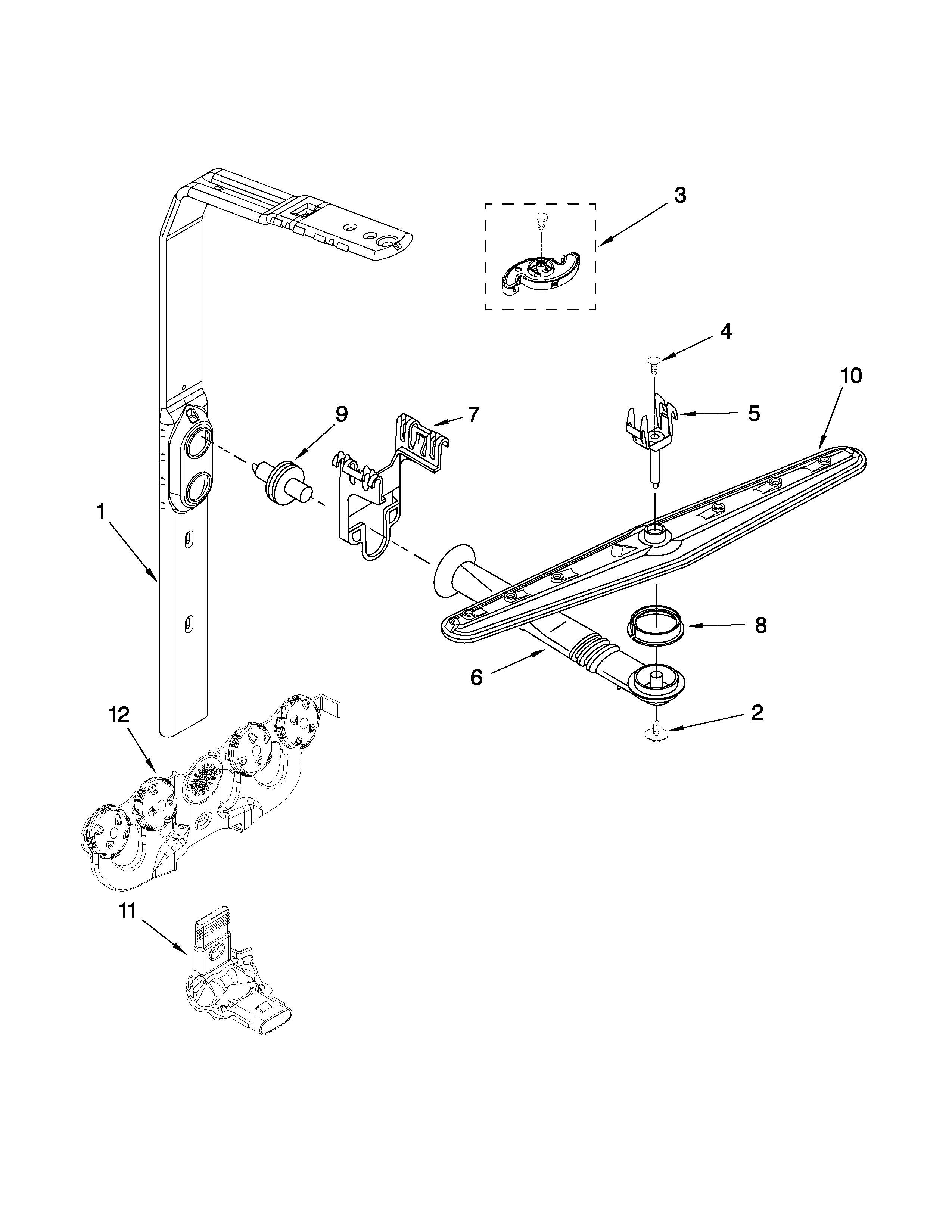 Upper wash and rinse parts