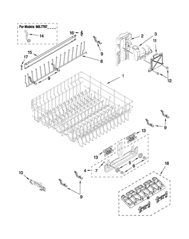 Upper rack and track parts