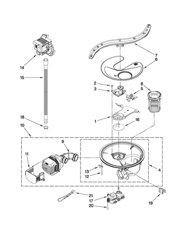 Pump, washarm and motor parts
