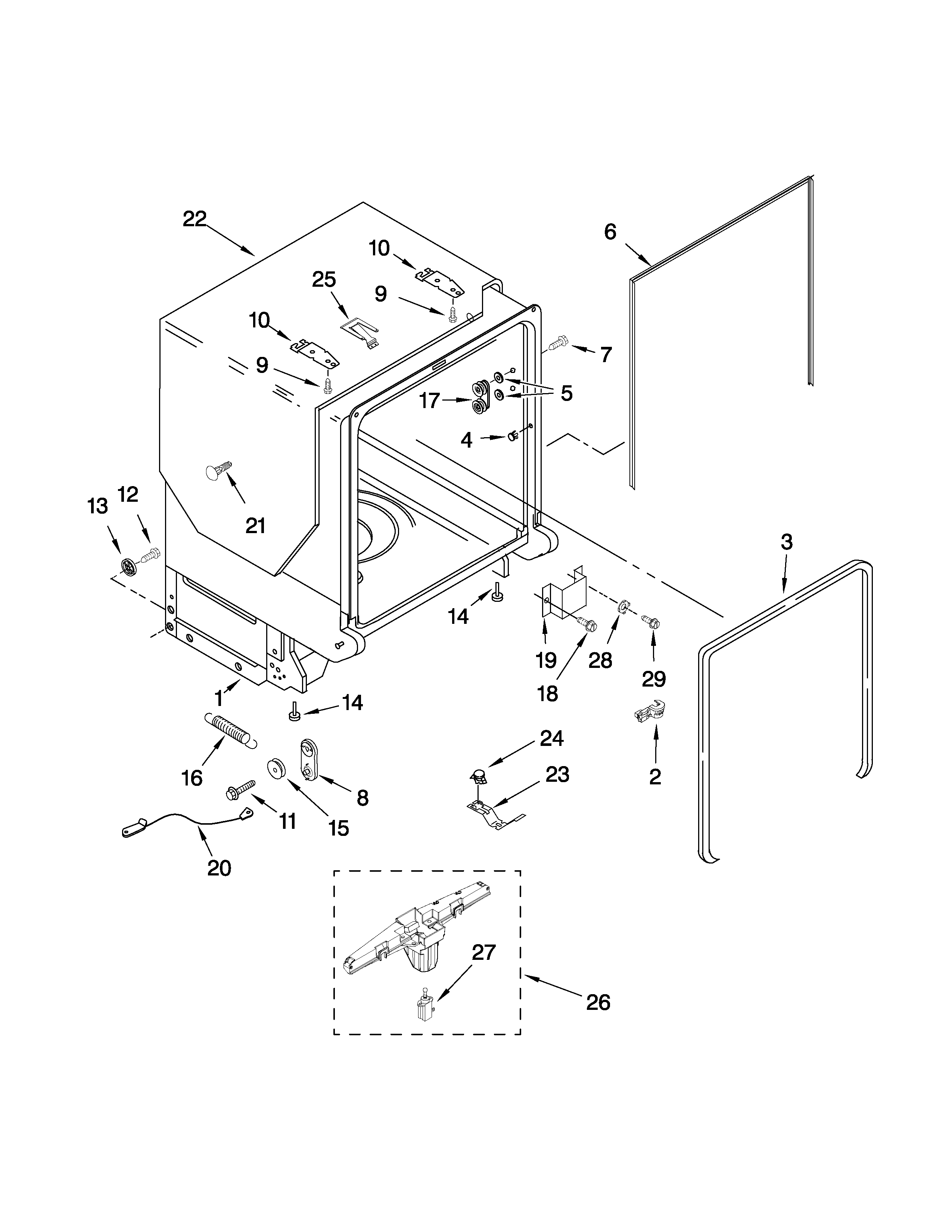Tub and frame parts