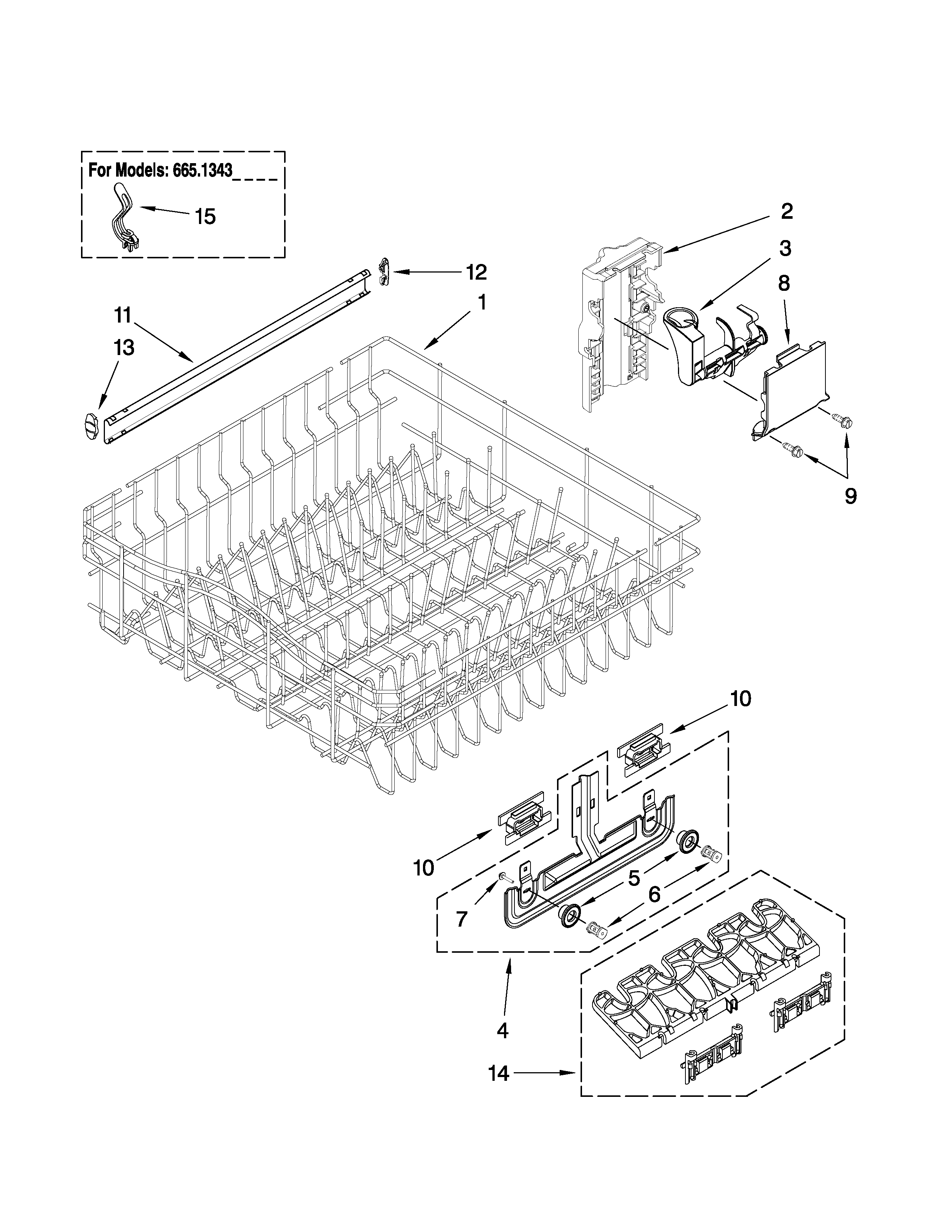 Upper rack and track parts