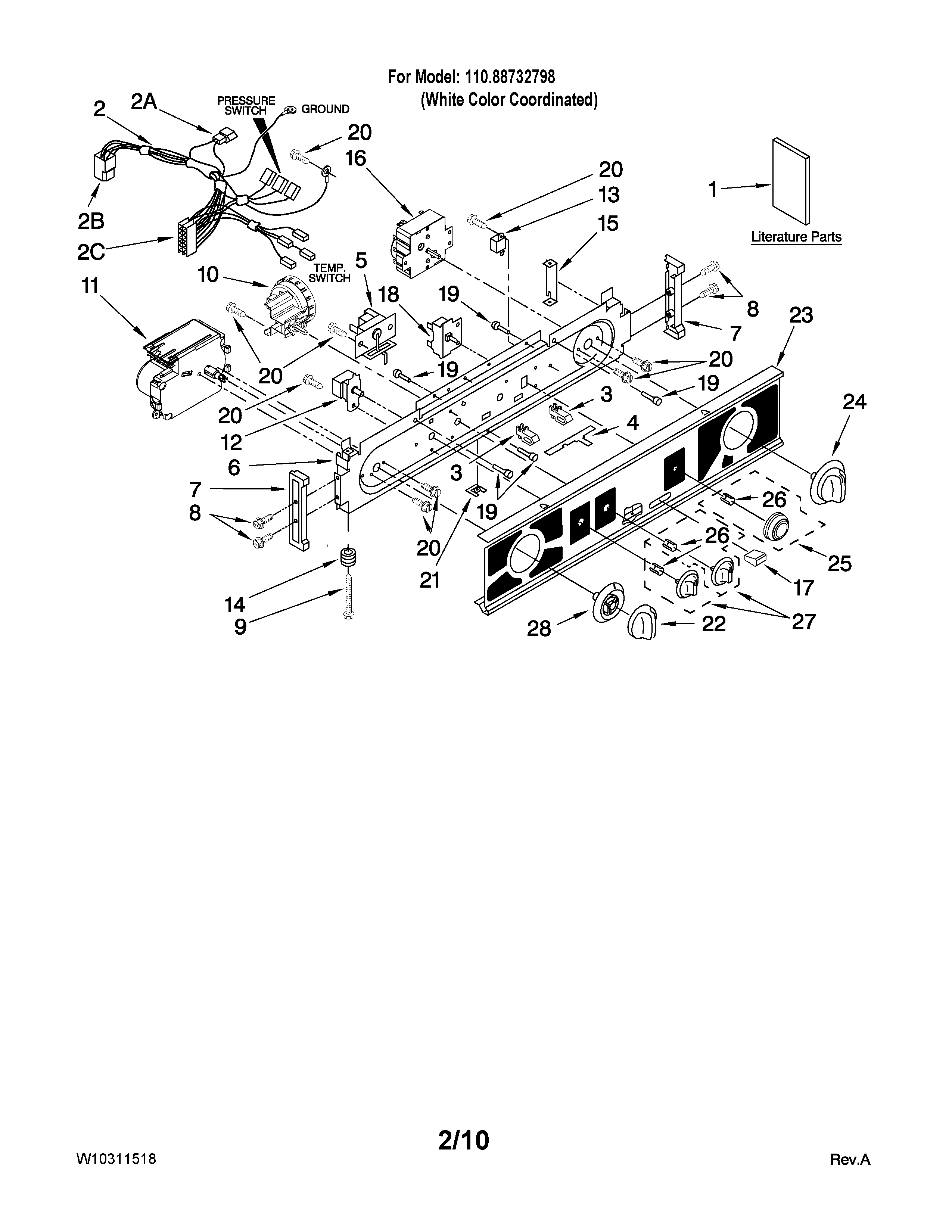 Washer/dryer control panel parts