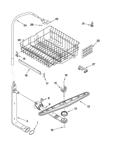 Upper dishrack and water feed parts