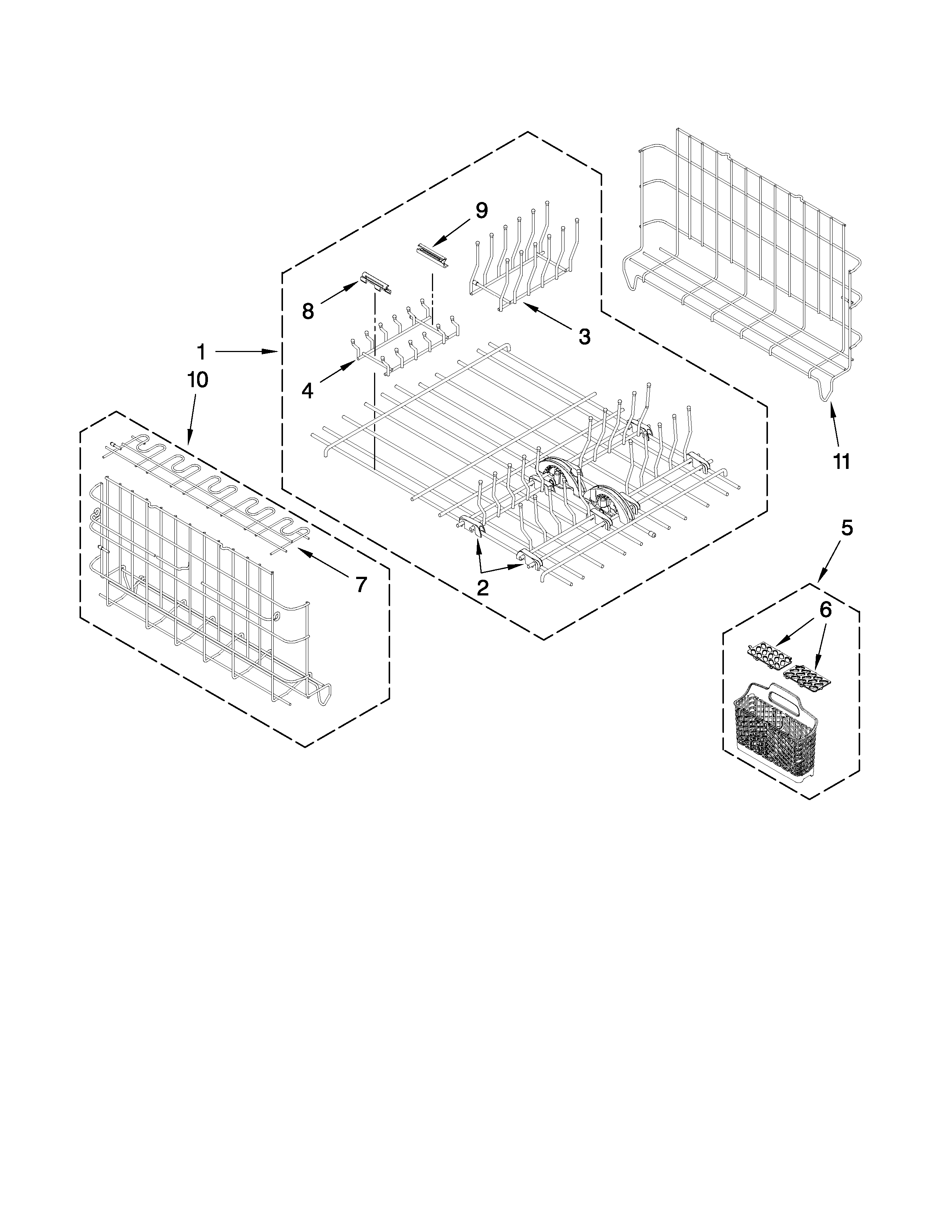 Upper and lower dishrack parts