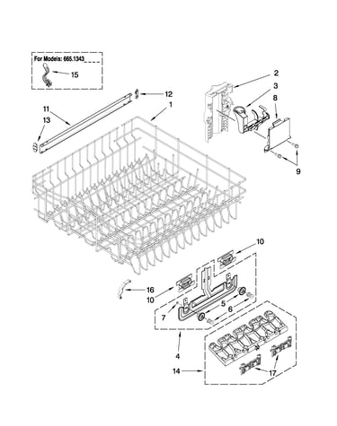 Upper rack and track parts