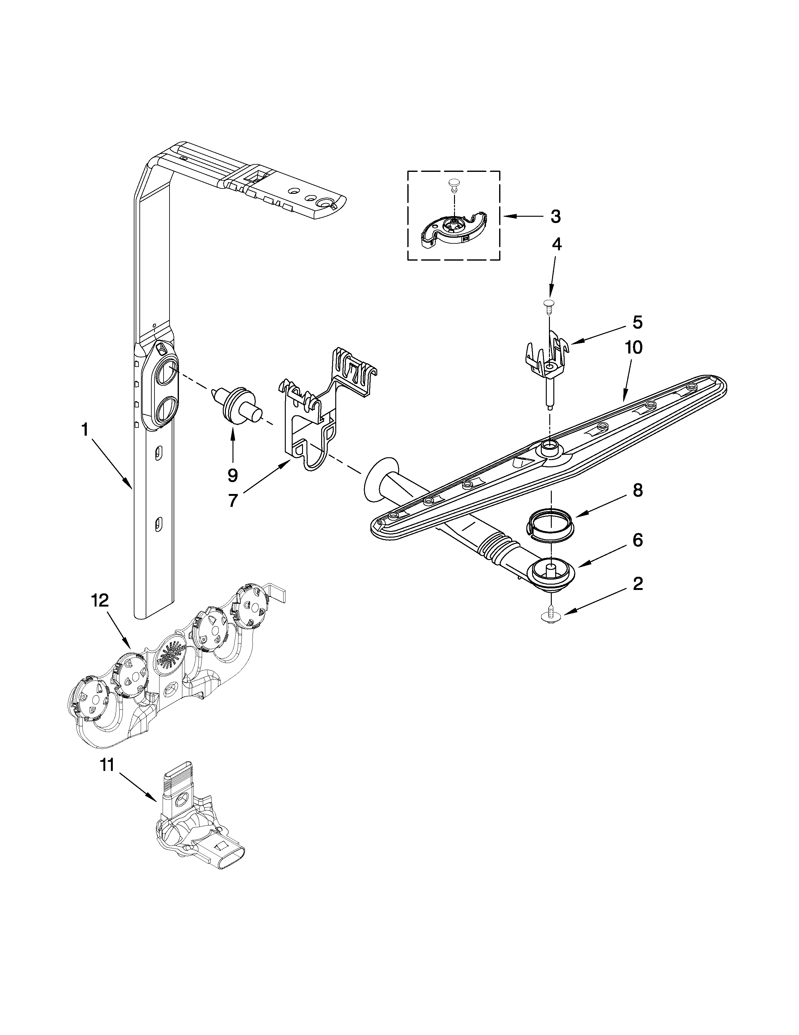 Upper wash and rinse parts