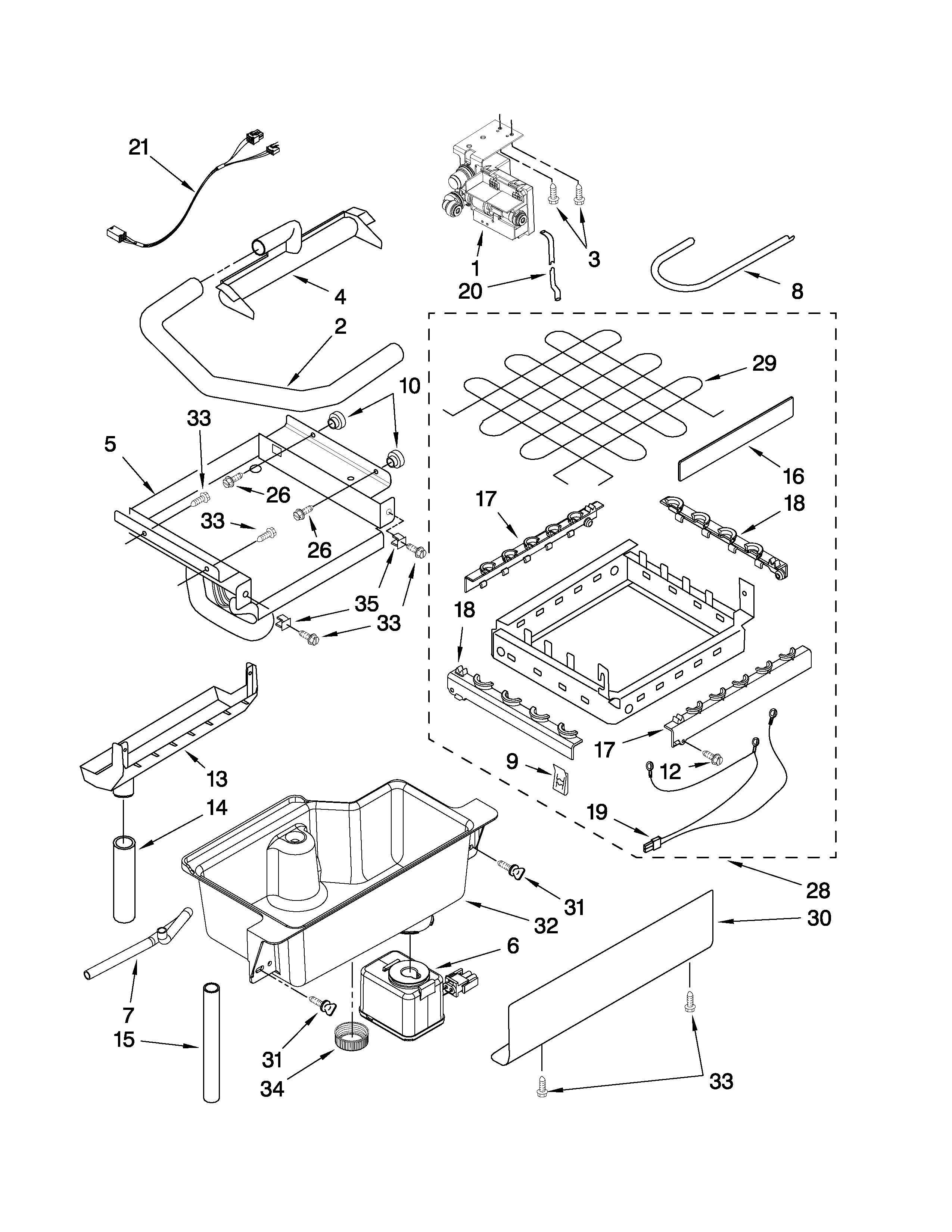 EVAPORATOR, ICE CUTTER GRID AND WATER PARTS